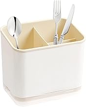 Cutlery Drainer, Fork Spoon Organizer Rack with 3 Compartments with Drainer, for Knife and Fork, Spoon, Sink Drying Basket (Yellow)