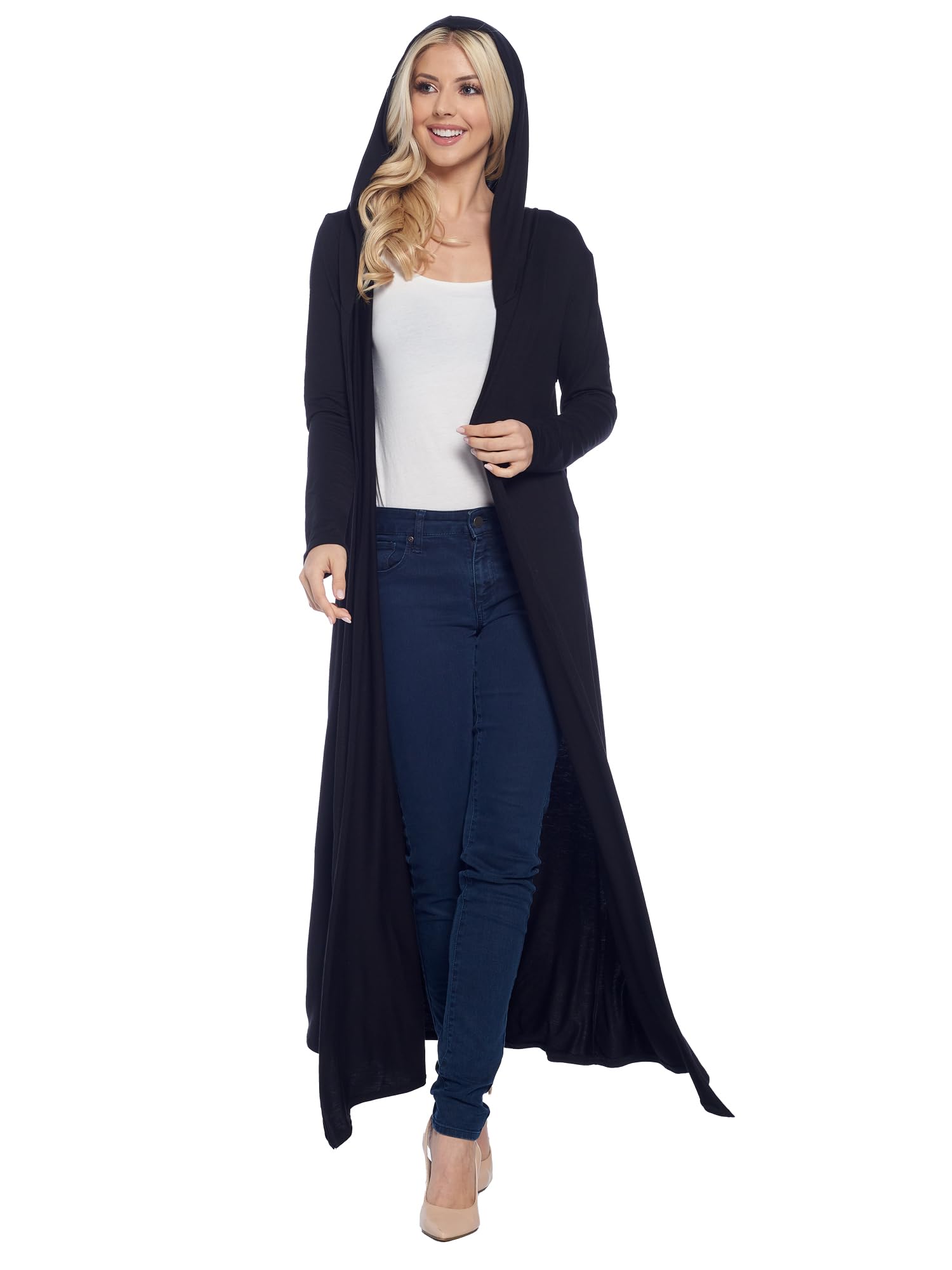 Isaac Liev Womens Maxi Cardigan Casual Extra Long Open Front Floor Length Lightweight Duster Cardigans Womens with Hoodie