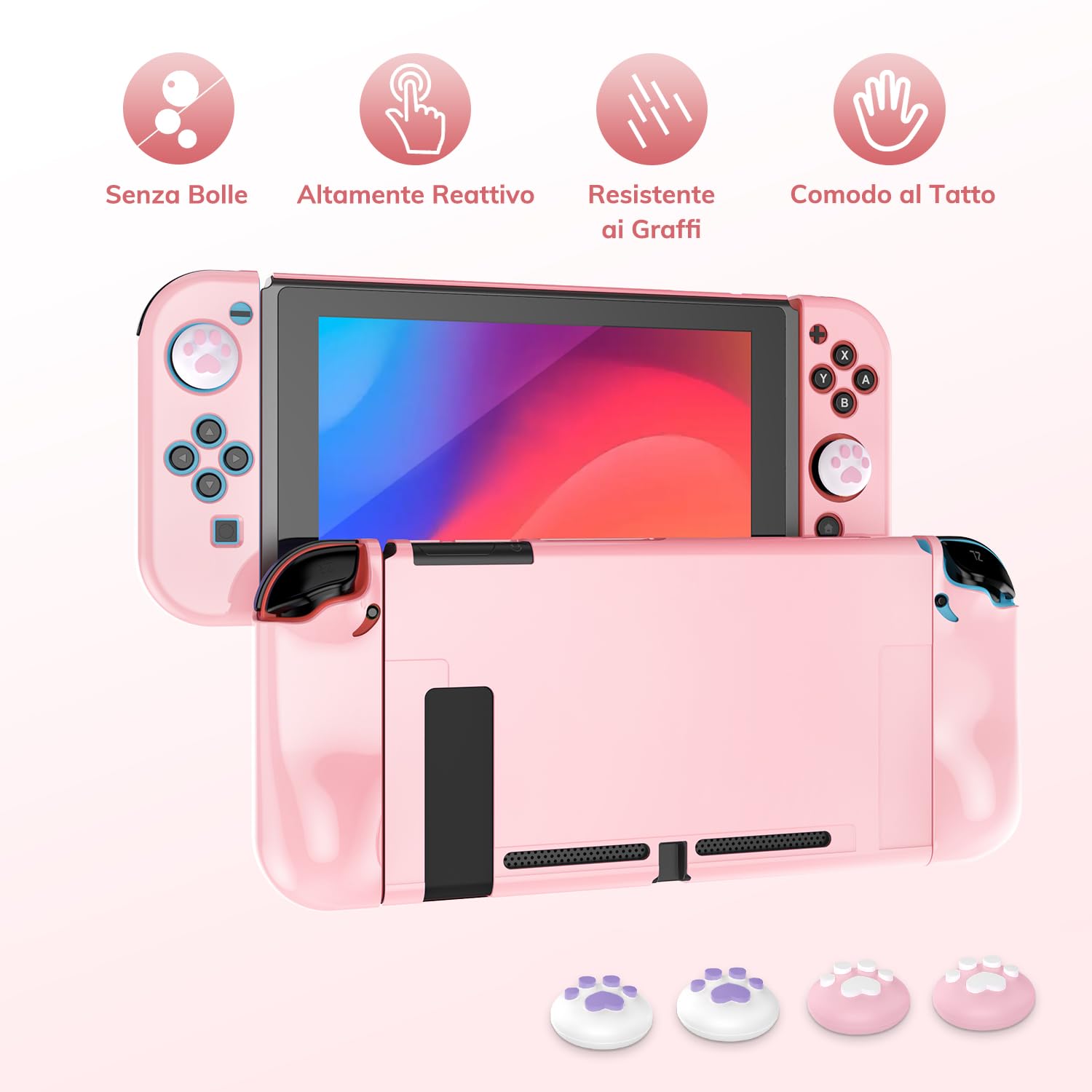Younik Switch Custodia Per Switch 2017, Pacchetto di Accessori per Switch 14 in 1 con Custodia per il Trasporto, Accessori Protettivi per Console Switch e J-Con (Rosa, Motivo a Bottoni)