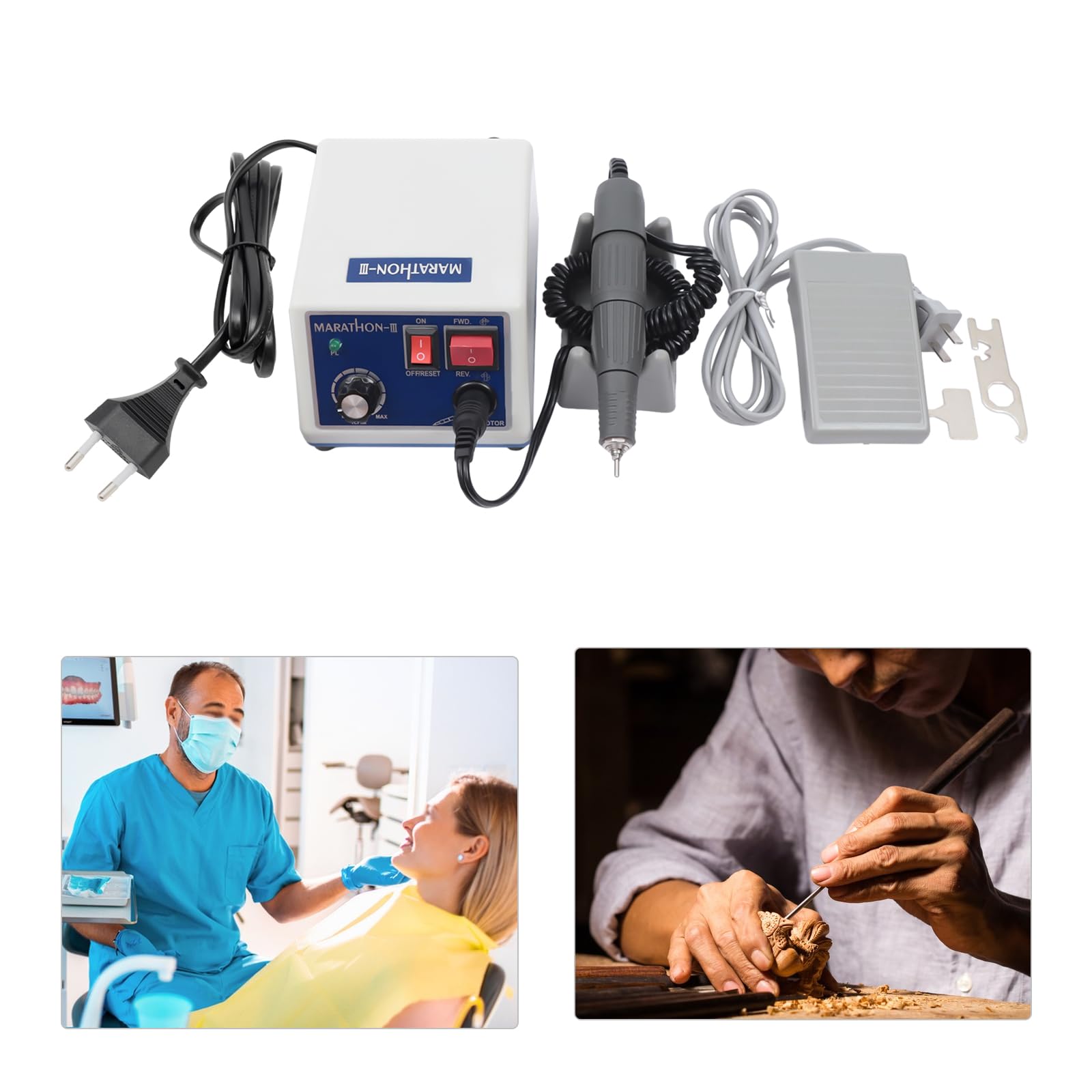 Micromoteur de laboratoire 0-35000 tr/min, 0-35000 tr/min Micromoteur électrique, Micromoteur de polissage avec interrupteurs positif et négatif et pédale, poignée amovible, adapté au polissage et au