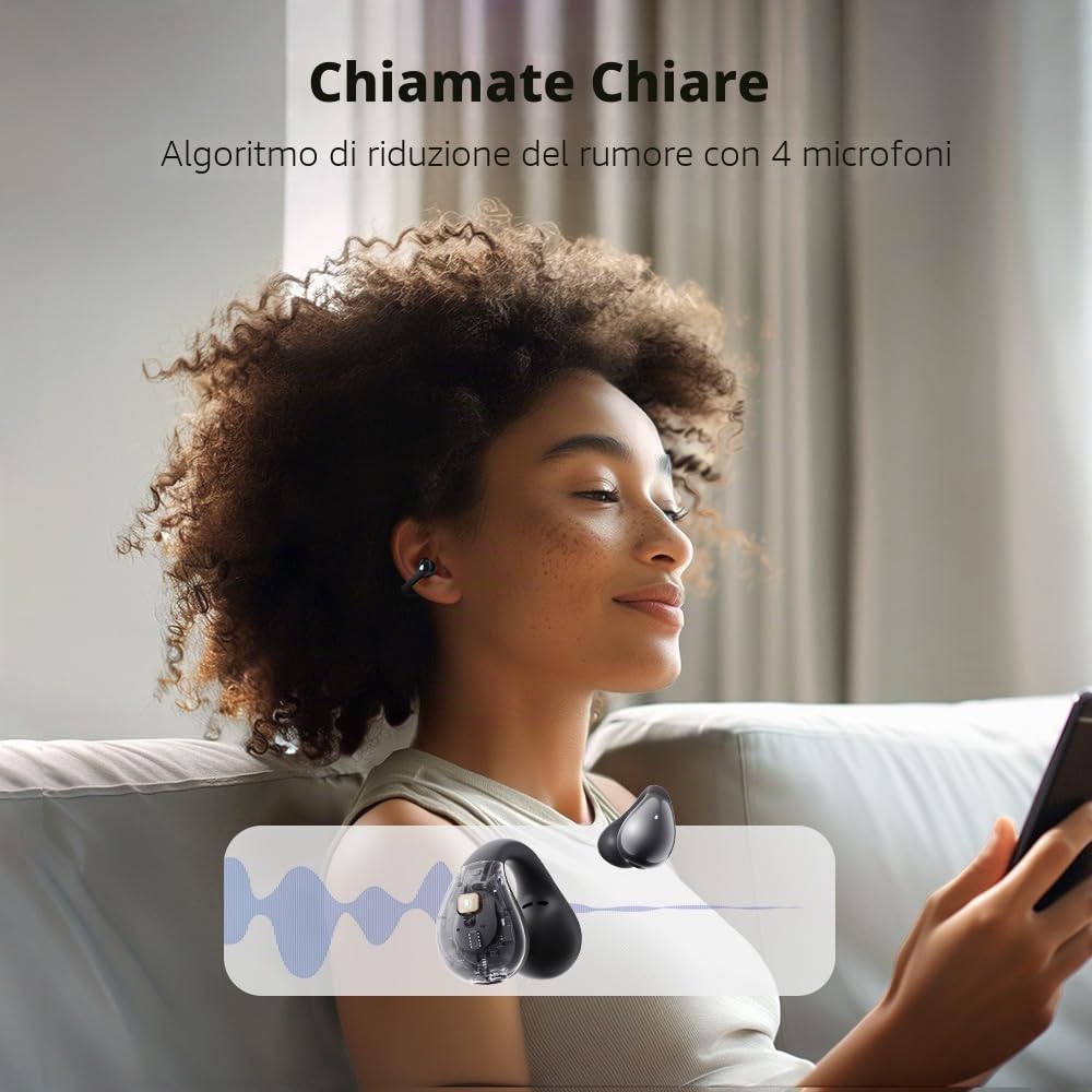 QCY Crossky C30 Cuffie Open-ear, Auricolari Clip Wireless Bluetooth 5.4, Suono Nitido, Chiamate ENC, Doppia Connessione, IPX5 impermeabili, Leggerezza e Comfort