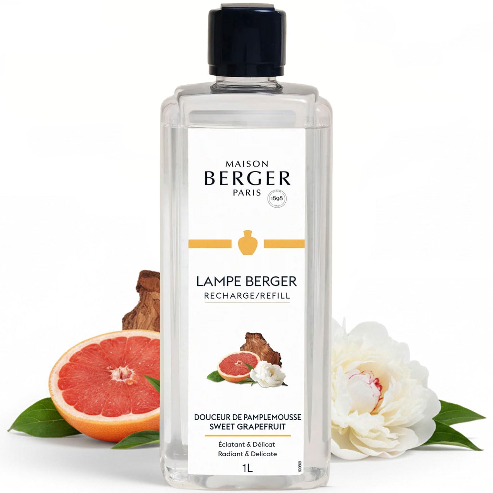 MAISON BERGER Sweet Grapefruit Lamp Berger Fragrance Refill, 1 Liter – 2-in-1 Catalytic System, Neutralizes Odours Then Diffuses Fragrance, Juicy Grapefruit with a Tart Citrus Lift