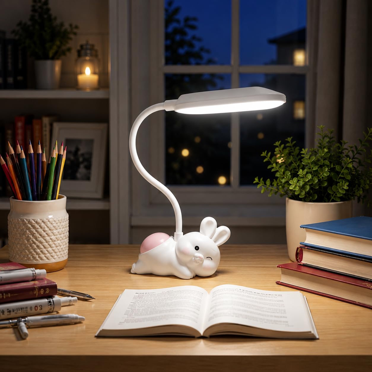 UDropMore Rabbit LED Table Lamp – Flexible Neck, USB Rechargeable Table Lamp with Soft Night Light, Multiple Charging Options – Ideal for Kids' Study, Bedroom, Nursery or Gifts (White)-image-31