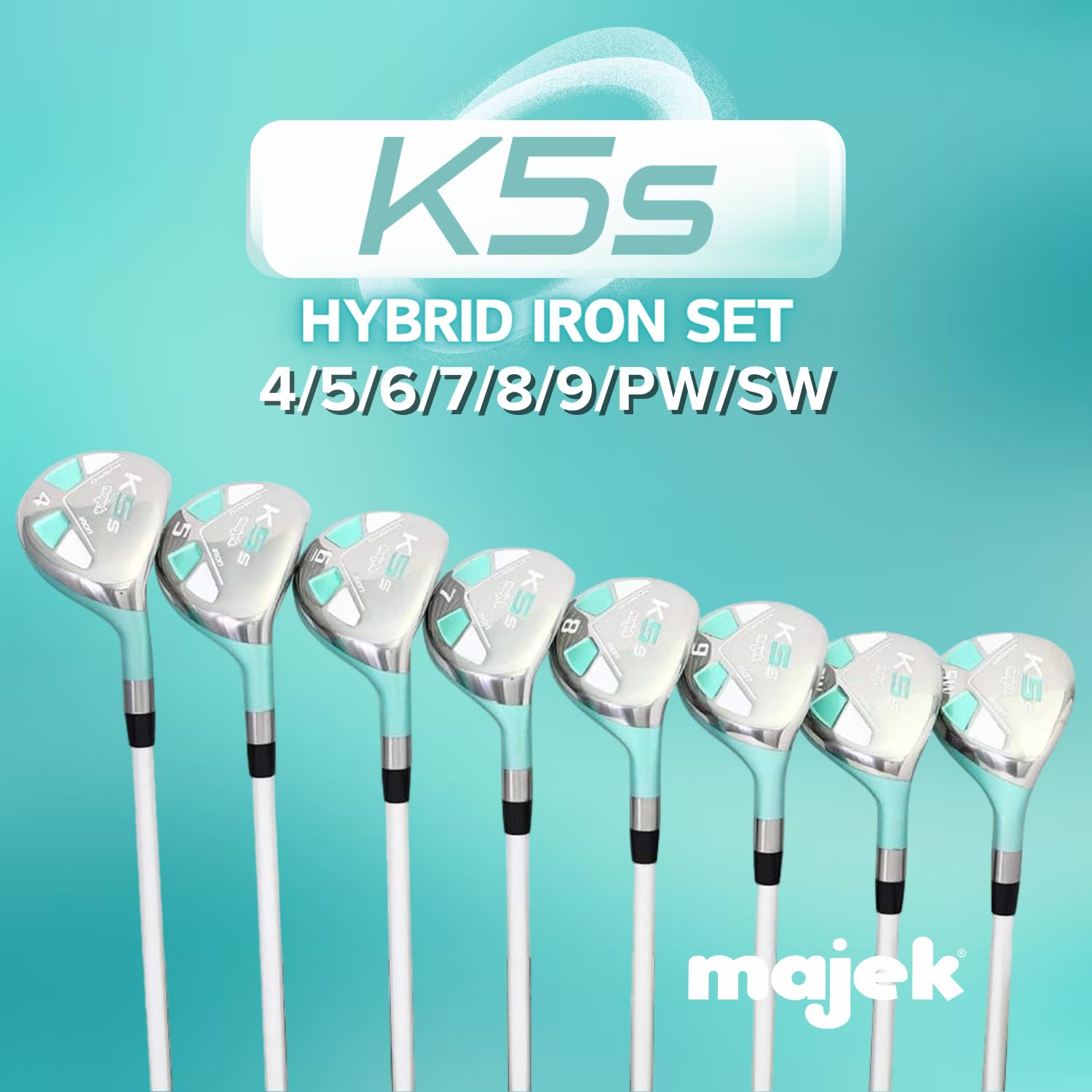 Majek Seafoam Teal Petite Senior Ladies Golf Hybrids Irons Set New Senior Petite Women Best All True Hybrid Ultra Light Weight Forgiving Package Includes 4 5 6 7 8 9 PW SW All Lady Flex Utility Clubs