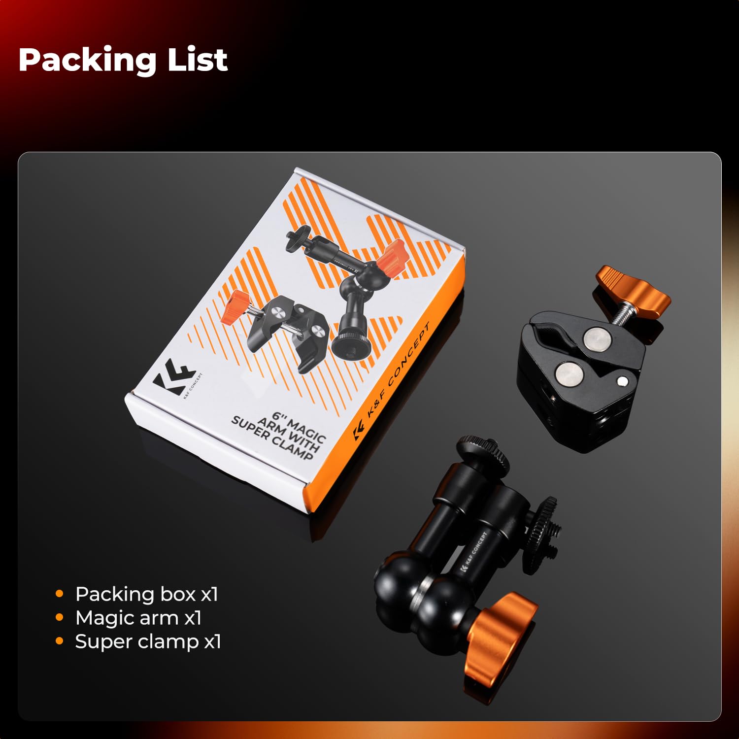 K&F CONCEPT 6 Pollici Braccio Magico con Super Morsetto Kit, Supporto e Crab Clamp per Fotocamera da Tavolo Articolato Flessibile, con Vite da 1/4" 3/8" per Monitor/Luce/Webcam/Microfono/Action Camera