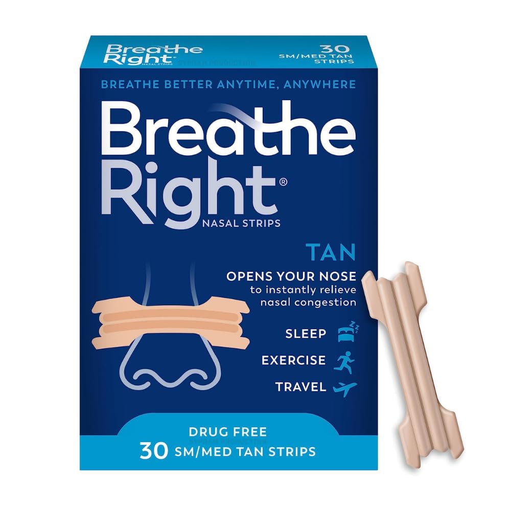 Qivela Nasal Strips for Snoring & Congestion Relief | Tan Nasal Strips Sm/Med | Drug-Free Breathing Aid to Help Reduce Snoring & Open Nasal Passages | Comfortable, Instant Relief for Colds & Allergies | 30 Count