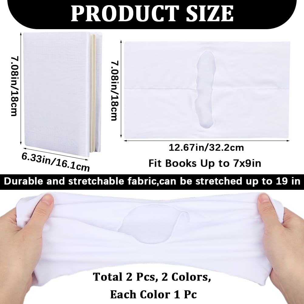 CRASPIRE 2Pcs Black Book Cover Protector 7 x 13in White Notebook Wrap Sleeve Up to 7 x 9in Rectangle Stretchable Elastic Cloth Reusable Washable Sleeves for Hardcover Book Paperback Office Textbook - Image 2