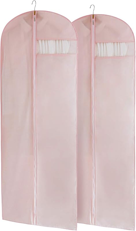 MARMINS Pink Dress Bags for Gowns Long, 65'' Long Dress Clear Garment Bag(Set of 2, 23.3'' X 65'') | Transparent window , Easy to identify