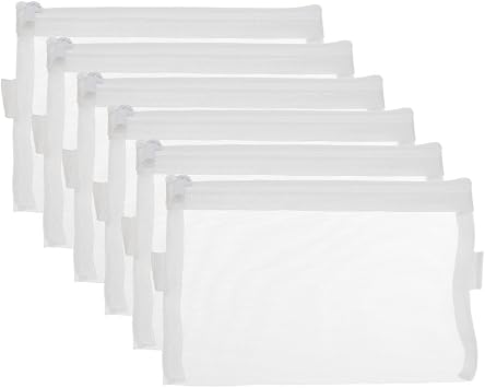 HYFAN Zipper Files Bag Breathable Transparent Mesh Documents Pocket Pouch Storage for Office Supplies White, A6 Size, Pack of 6