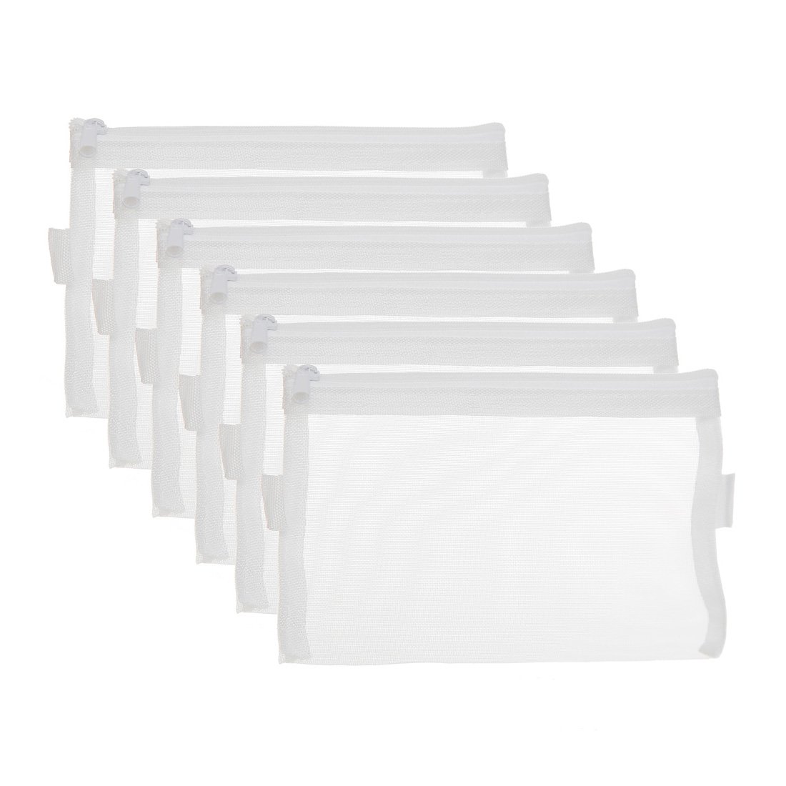 HYFAN Zipper Files Bag Breathable Transparent Mesh Documents Pocket Pouch Storage for Office School Supplies (White, A6 Size, Pack of 6)