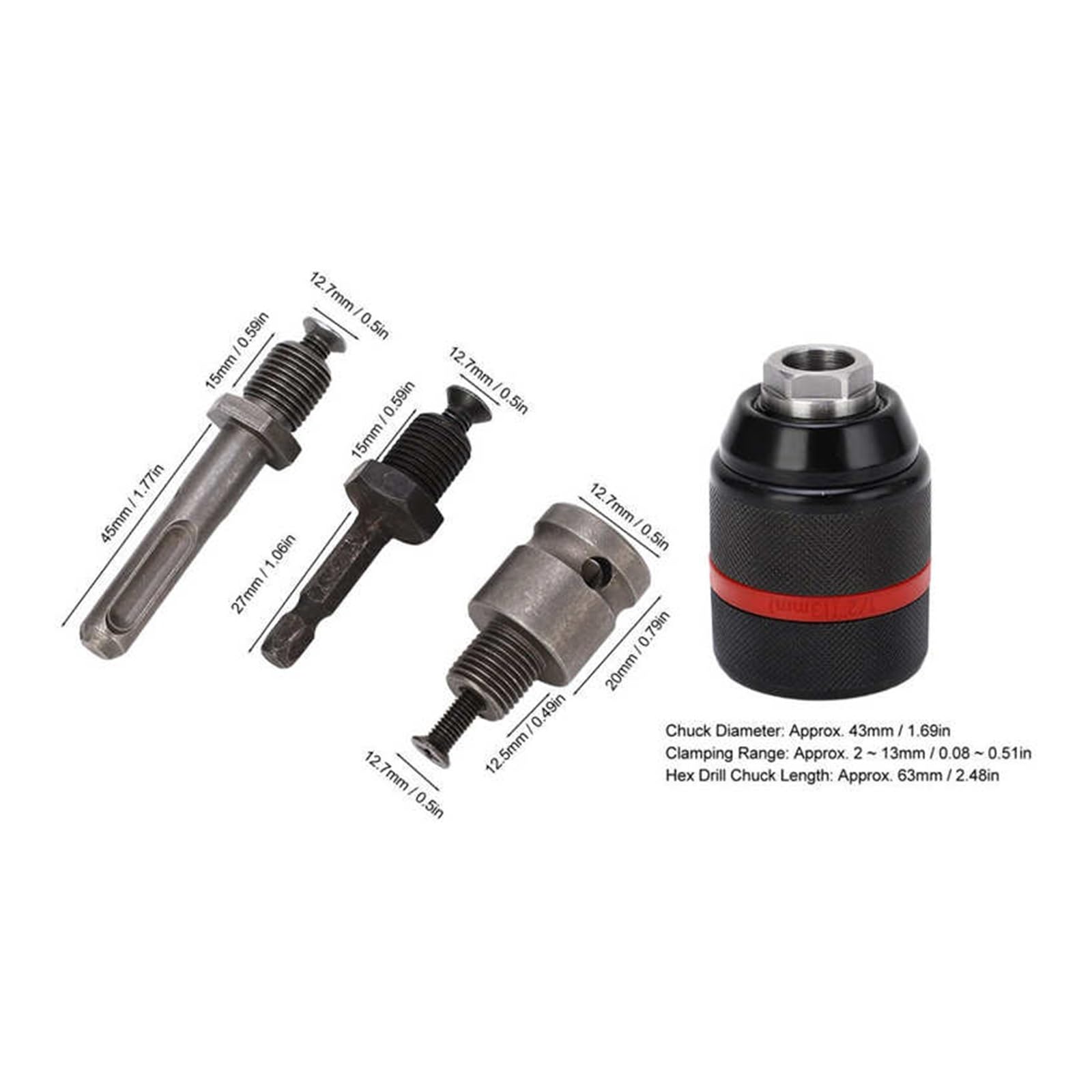 Uchwyt wiertarski Bezkluczowy samozaciskowy 1/2 cala 2‑13 mm Zakres mocowania Narzędzie do szybkiej wymiany Uchwyt adaptera wiertła (Color : Hex 63mm Length)