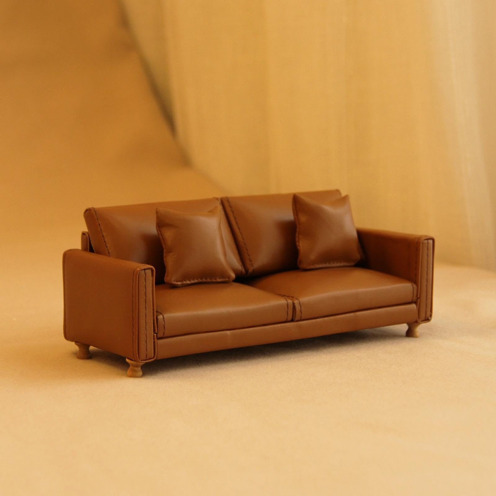 Divano per Casa delle Bambole Miniatura Moderno Divanetto Simulato in Pelle Pu Arredo per Soggiorno in 1 12 Accessori Paesaggio Adatto a, Doppio Divano Marrone