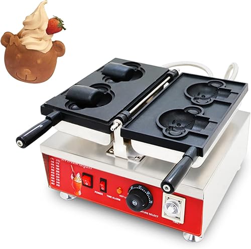 TECHTONGDA Máquina para hacer gofres en forma de oso, hierro Taiyaki de acero inoxidable, máquina de fabricación de Taiyaki antiadherente, máquina