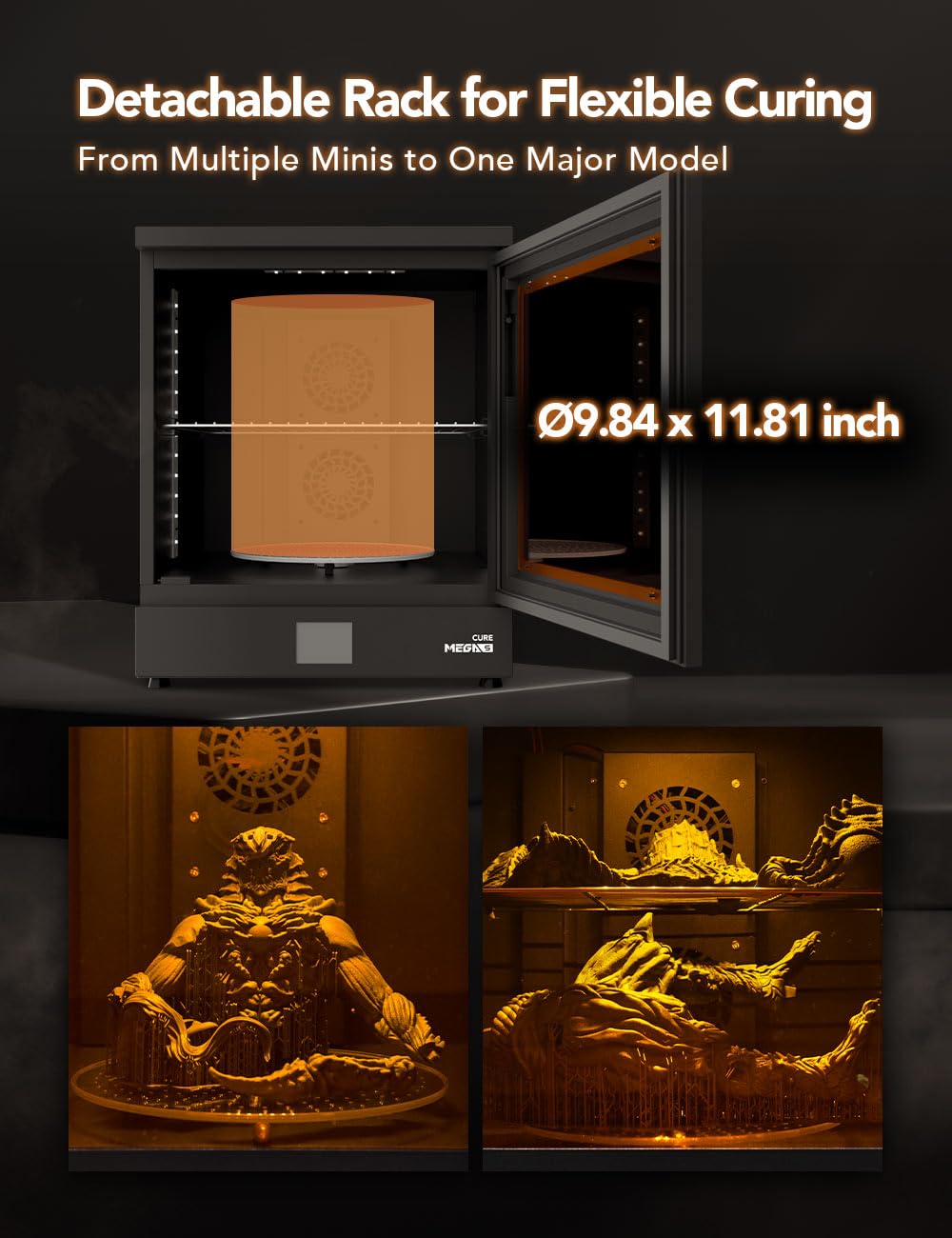 Phrozen Cure Mega S Detachable Rack and Curing Capacity