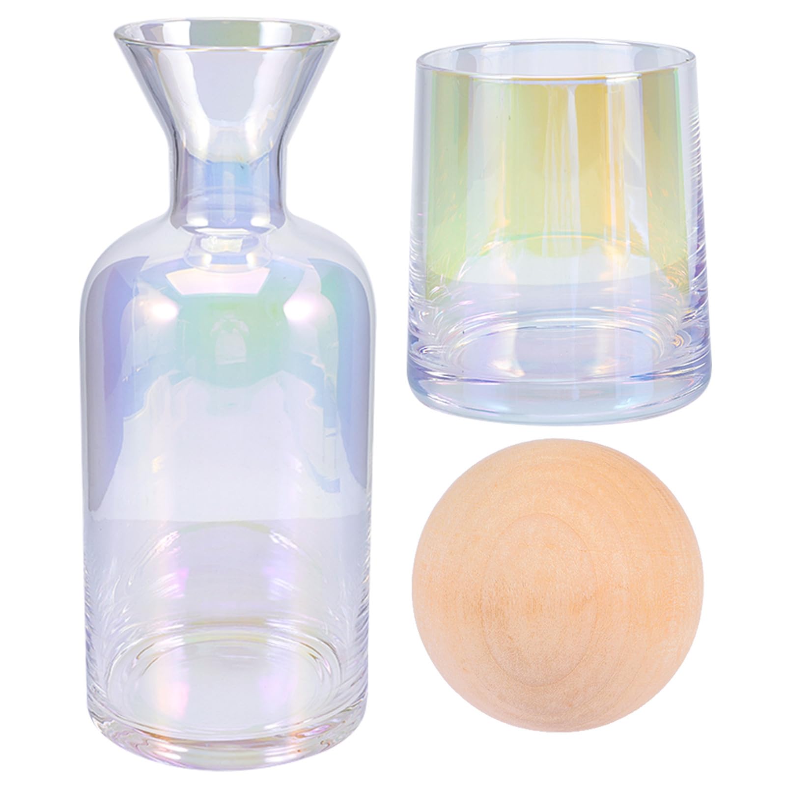 OUNONA Juego de Jarra de Agua y Vaso de Vidrio Transparente con Base de Madera, Resistente al Calor, Adecuado para Banquetes y Eventos Sociales