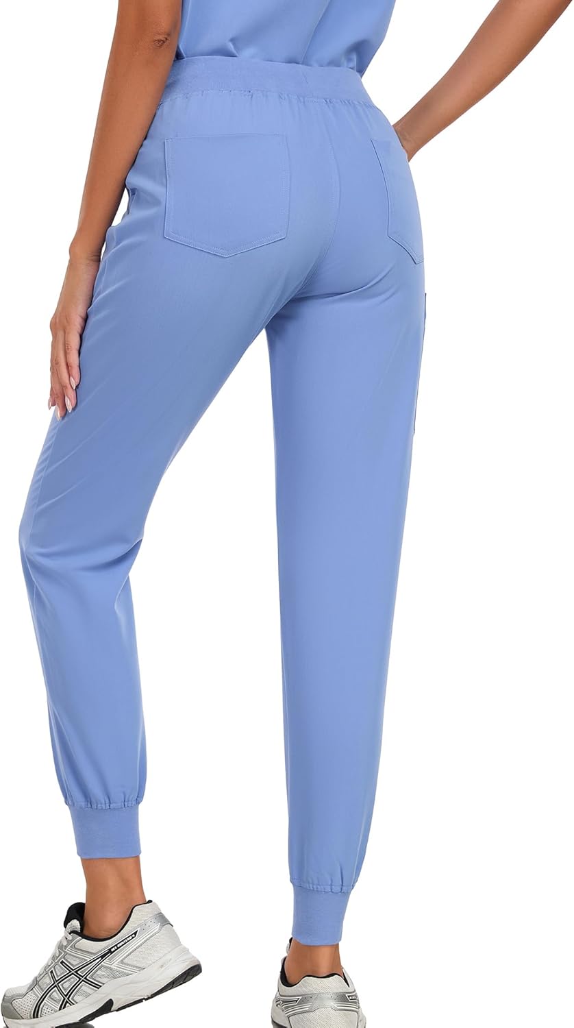Scrub Pants for Women Four Way Stretch Yoga Joggers High Rise Zipper Cargo Pants with 5 Pockets - Image 3