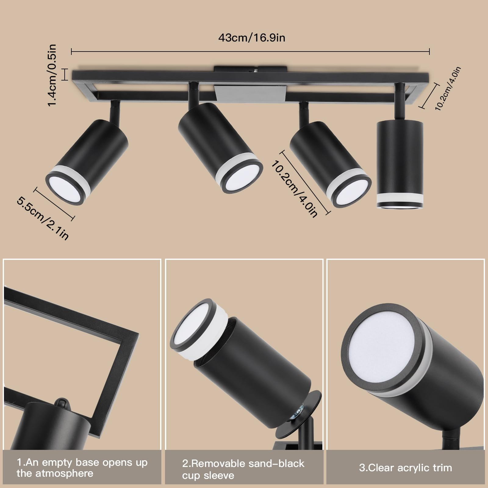 Dehobo Lampada Faretti LED da Soffitto Orientabili, Faretti da Parete Interno GU10 Nero, Moderna Plafoniera 3 Luce, Parete Interno per Barra Cameretta Cucina, Senza Lampadina