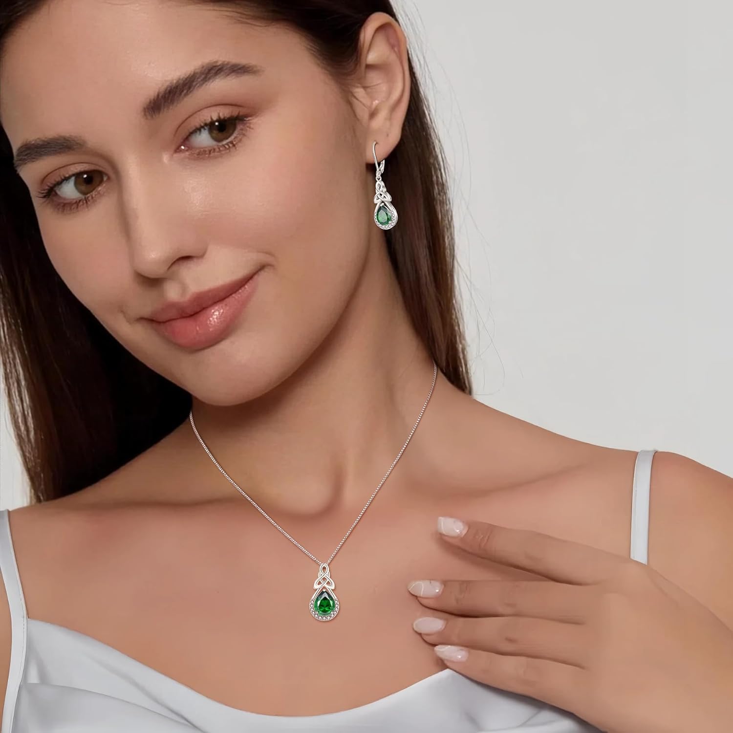 FJ Celtic Knot Dangle Drop Earrings 925 Sterling Silver Infinity Teardrop Leverback Earrings Birthstone Jewelry for Women - Image 3