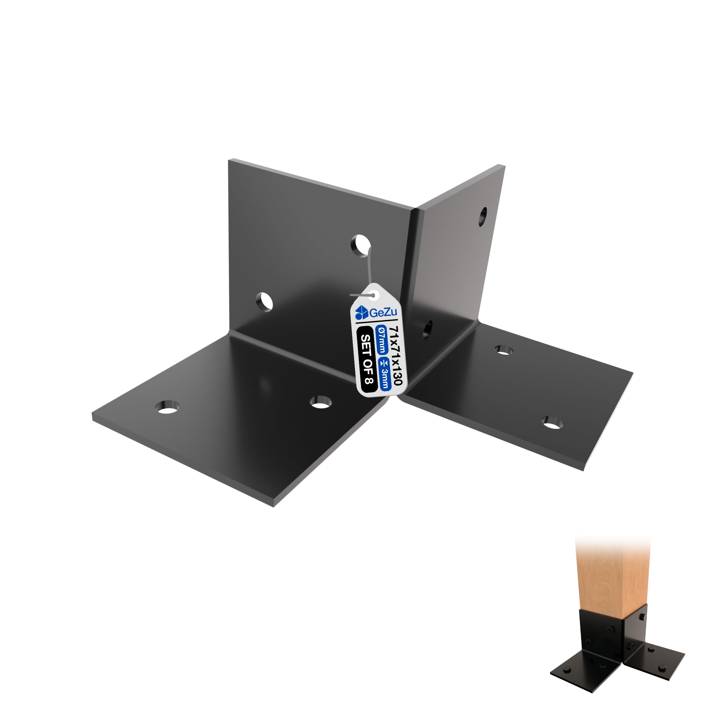 GeZu Impex Pergola Floor Bracket 71x71mm Black Powder Coated Set of 8 Wooden Pergola Kit Floor Plates Ground Fixing Floor Support Post Connector Bracket