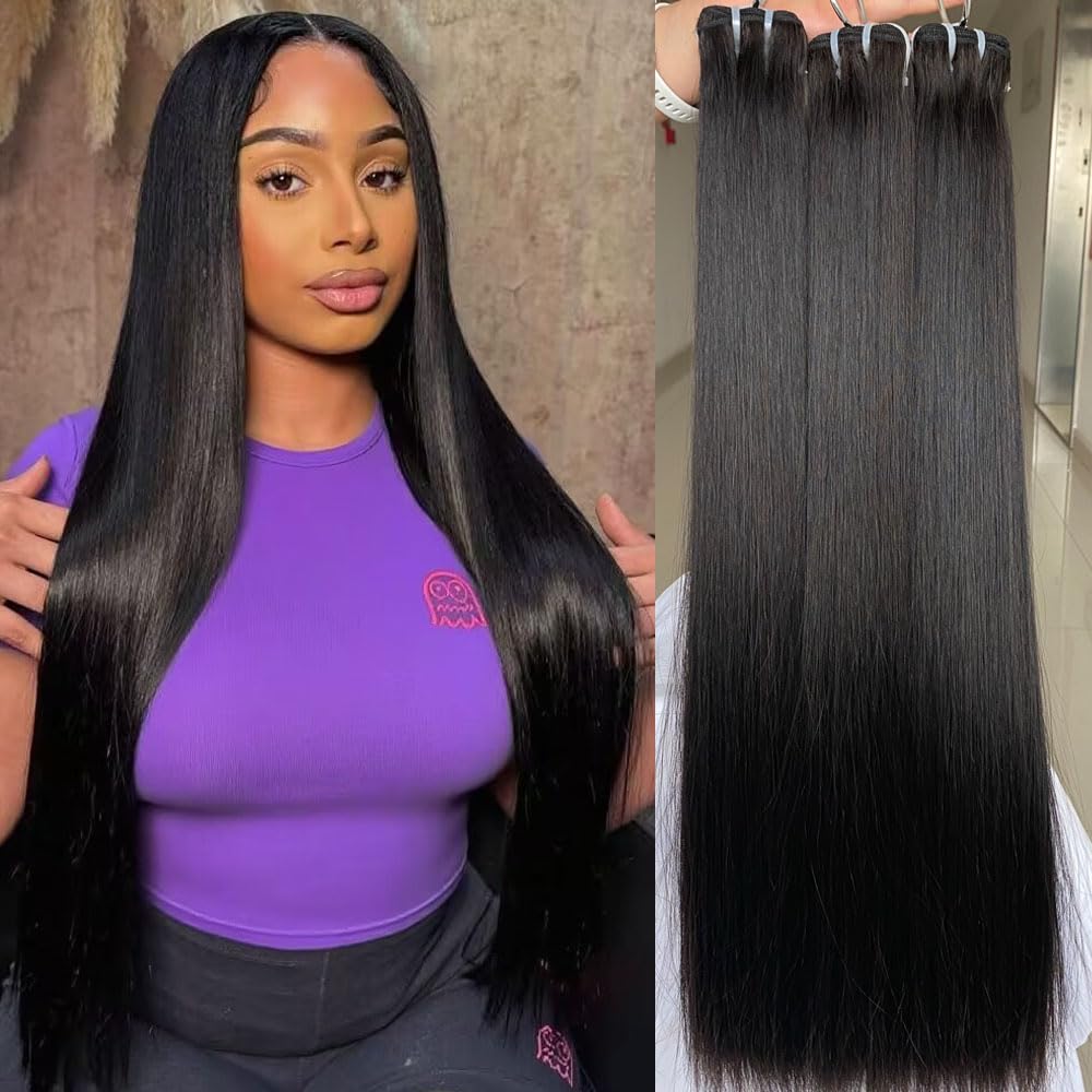 Raw Vietnamese Human Hair Bundles Straight Hair 16 18 20 Inch,Triple Lifespan Than Regular Virgin Hair,16A Unprocessed Raw Vietnamese Straight Bundles Human Hair Extensions Natural Color Quick Weave