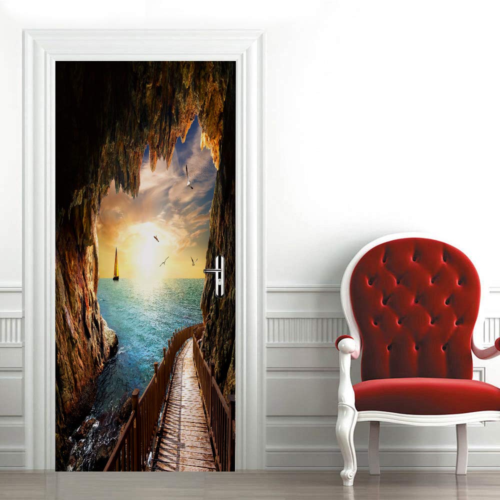 Poster porte autocollant amovible decolle murale 3d bleu ocean