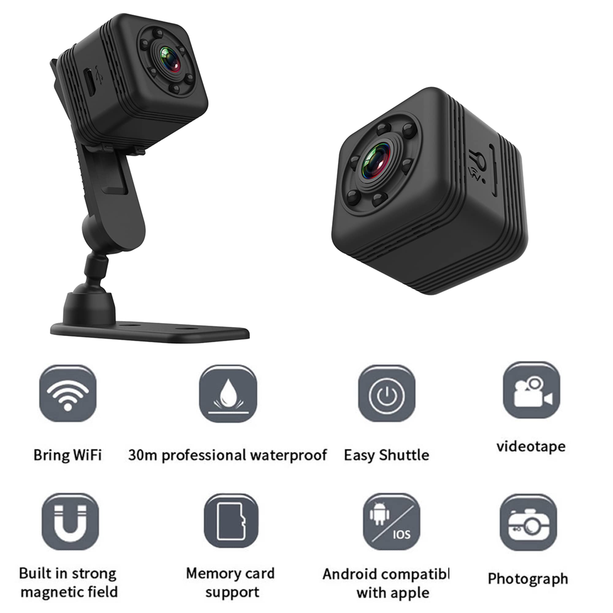 SDEQA Caméra Espion Étanche Mini WiFi Caméra Cachée 1080P HD Caméra Nounou sans Fil avec Vision Nocturne Détection De Mouvement pour Bureau, Maison, Voiture
