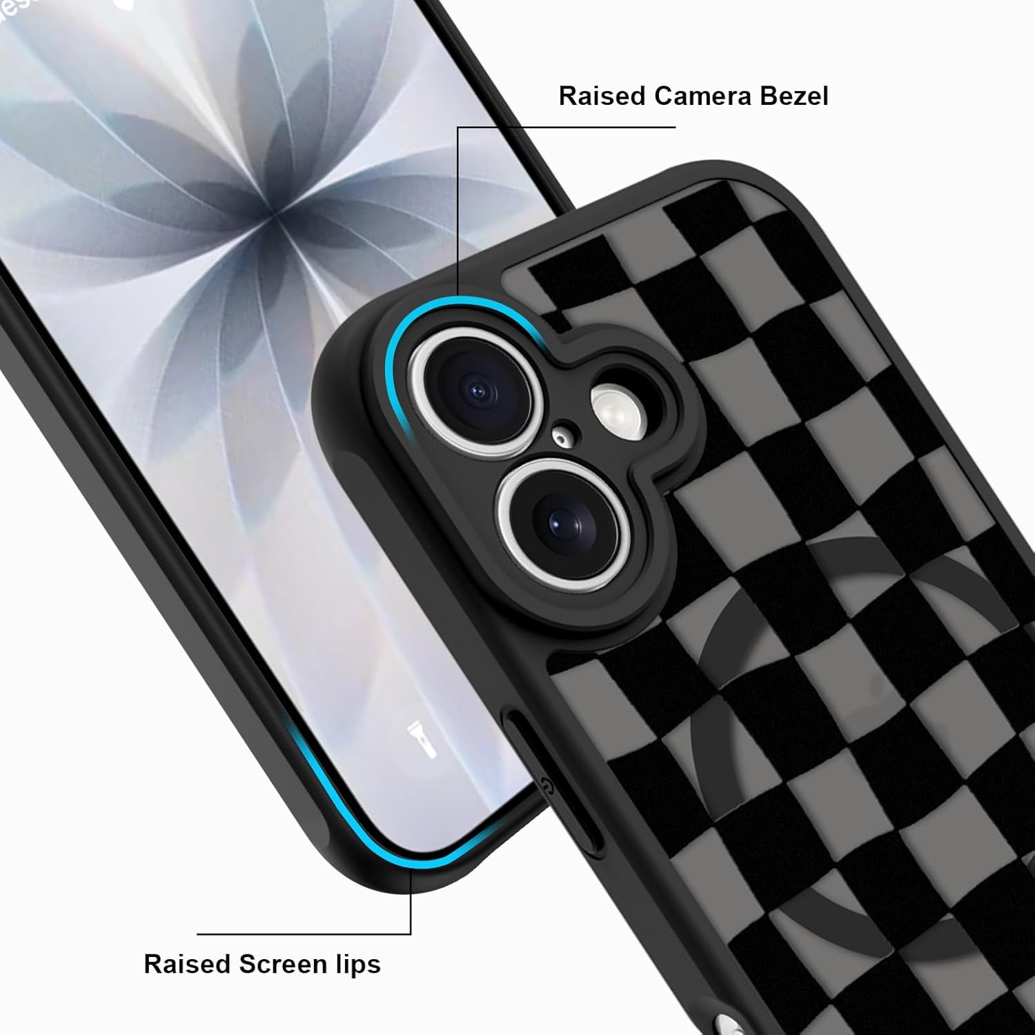 Magnetic for iPhone 17 Case Cute Checkered Checkerboard Phone Case for Women Men Compatible with MagSafe, Slim Matte Shockproof Protective Cover for iPhone 17 6.3", Black Checkered