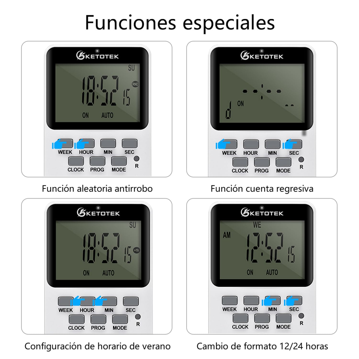 Temporizador Enchufe Digital Programable Enchufe de Salida 16A 3600W Pantalla LCD 20 Grupos Interruptor de Temporizador Programable de Encendido/Apagado Ahorro de Energía AC220V B0266eu