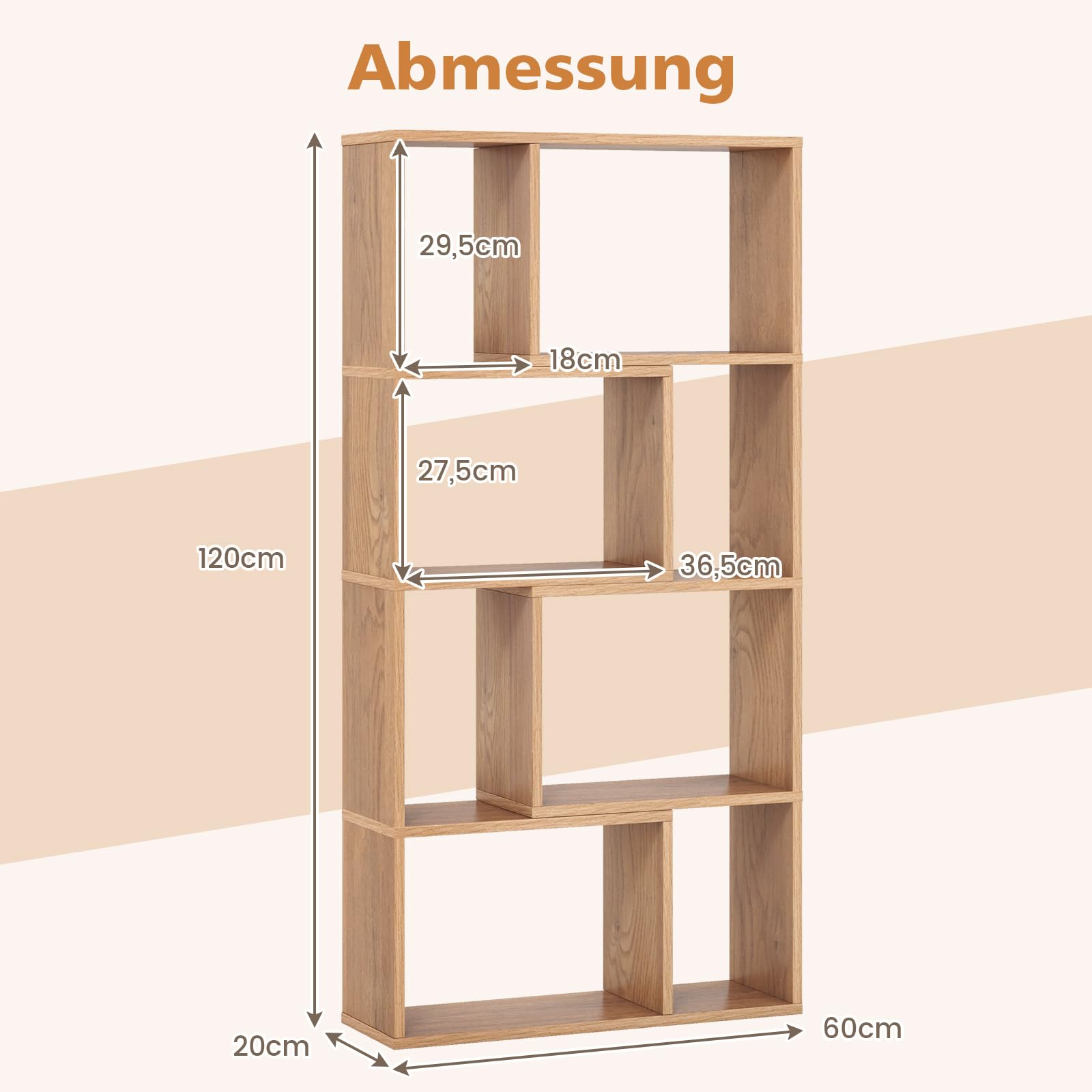 COSTWAY Boekenkast met 4 vakken, staand rek met 2 niveaus, kubusrek, kantoorplank, opbergrek voor woonkamer, slaapkamer, werkkamer, kantoor, 90 x 30 x 90 cm (natuur