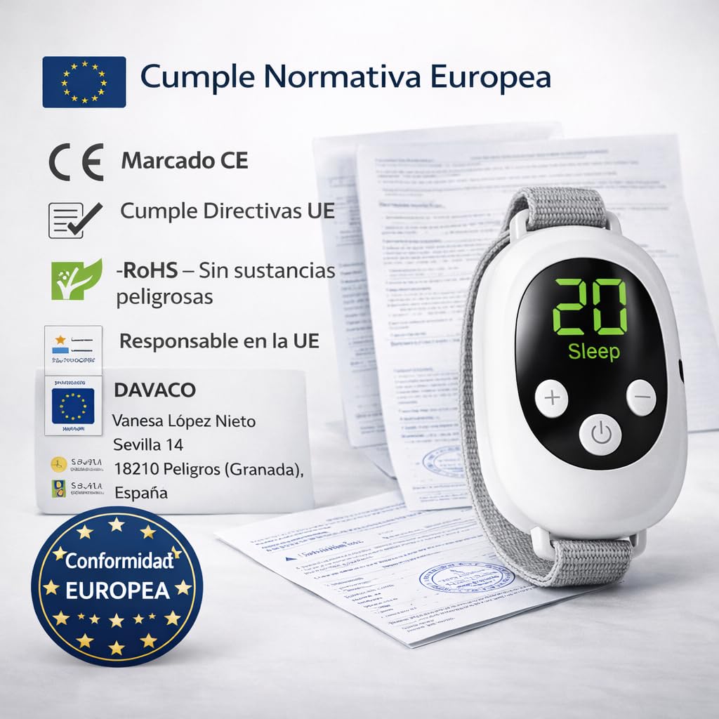Dispositivo para Dormir y Relajarse, Masajeador de Mano EMS Antiestrés | 20 niveles de intensidad, modos Sleep y Excited, correa ajustable, autoapagado y formato portátil