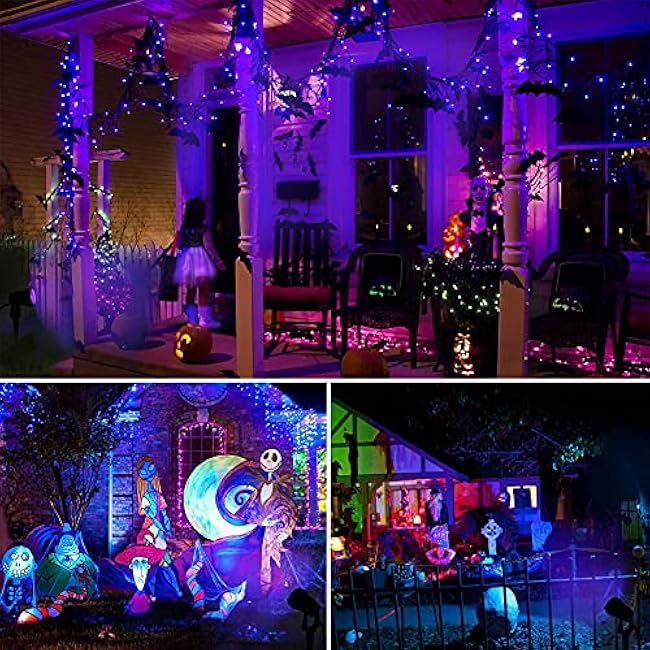 Halloween Waterproof UV LED Blacklight Landscape Lights, Outdoor Plug in Black Light Spotlight for Pathway Light Plug Spike Stand Garden, Yard, Lawn, Halloween Decorative Lighting
