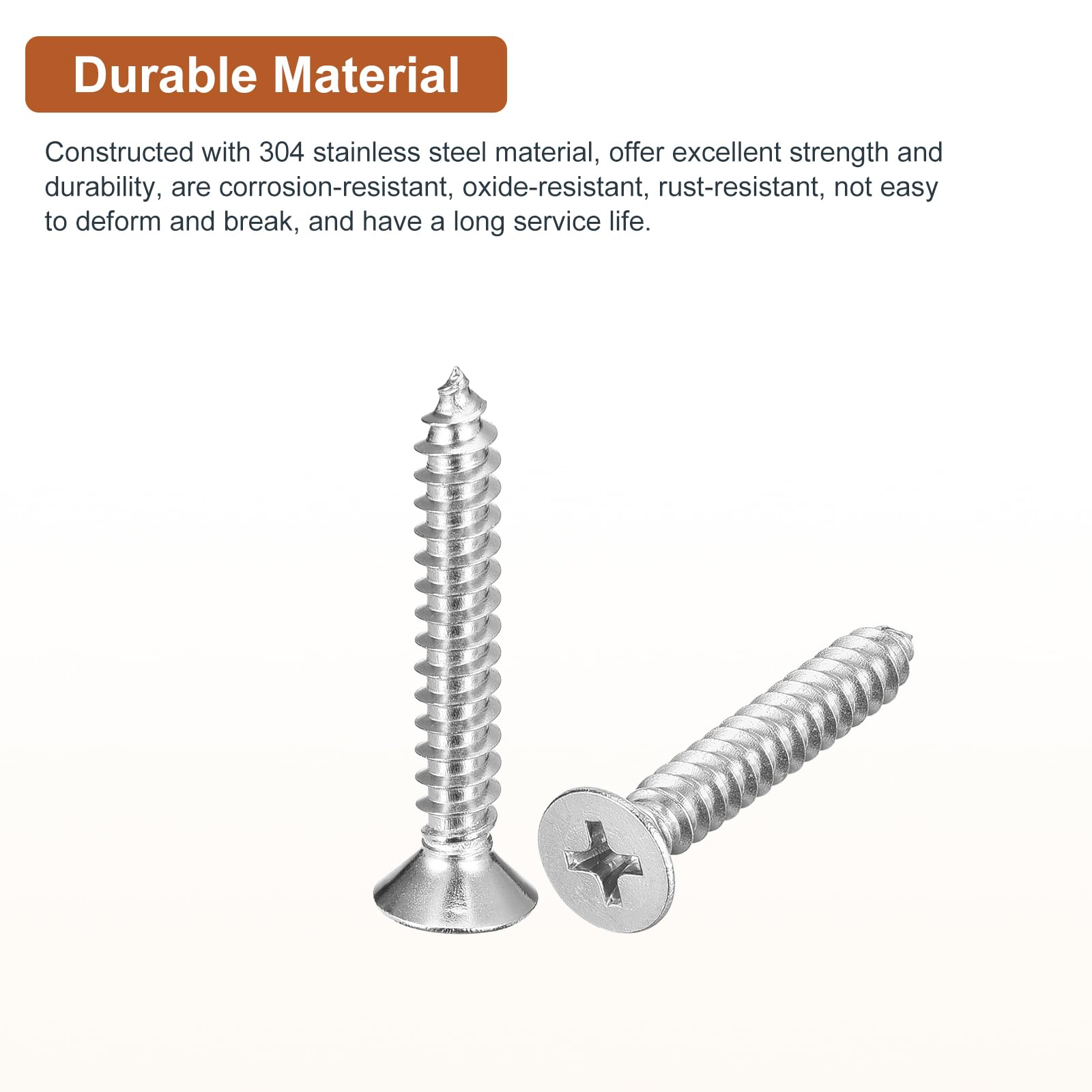 DTGN 25Pcs #10x1-1/4" Flat Head Wood Screws, 304 Stainless Steel Phillips Self Tapping Screws - Good for Woodworking Furniture - Silver - Image 3