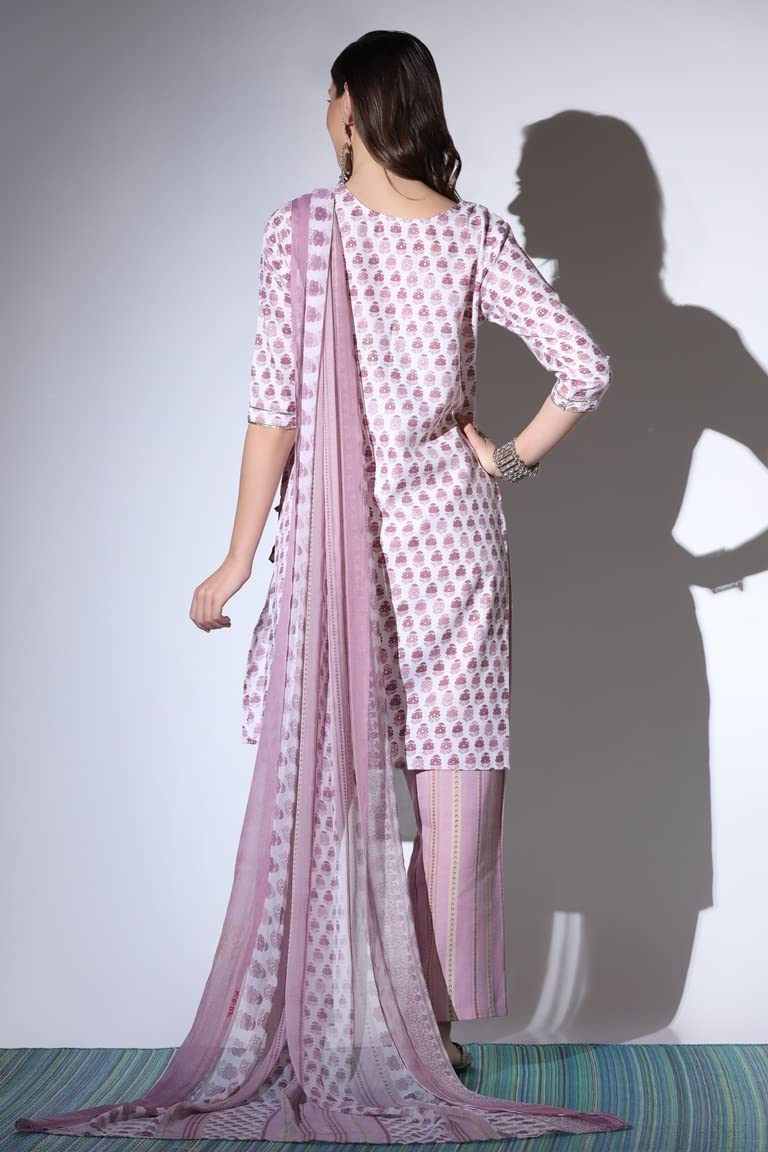 Om Sai Latest Creation Kurta For Women || Cotton Fully Stitched All Over Temple Gota Printed Straight Angrakha Style Kurta For Girls || 'V' Neck Printed Kurtas For Women. (Large, Purple)