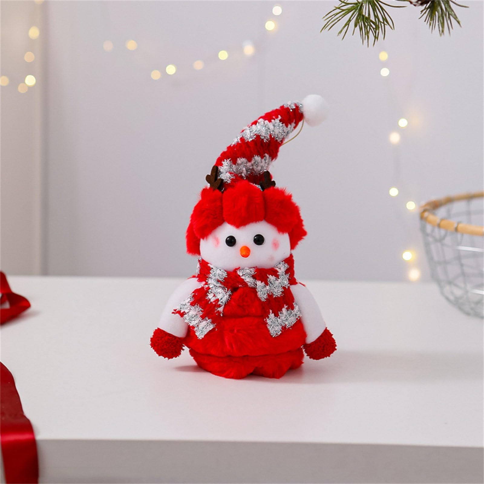 Decoración de muñeco de nieve de Navidad con algodón duradero para el hogar, oficina, vacaciones, fiesta, festival, festival, muñeco de nieve, adorno de peluche para fiestas de invierno, material de