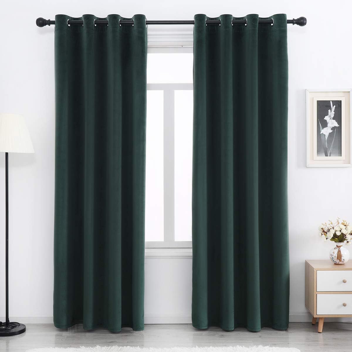 Buy SPXTEX Green Velvet Blackout Curtains 90 inches Long Light Blocking