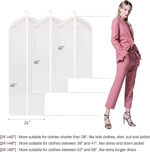Miniatura 2 de Bolsas de ropa para colgar ropa  Fundas de ropa a prueba de polvo de 40, 48 y 60 pulgadas, paquete de 10 bolsas de trajes, bolsa de ropa colgante