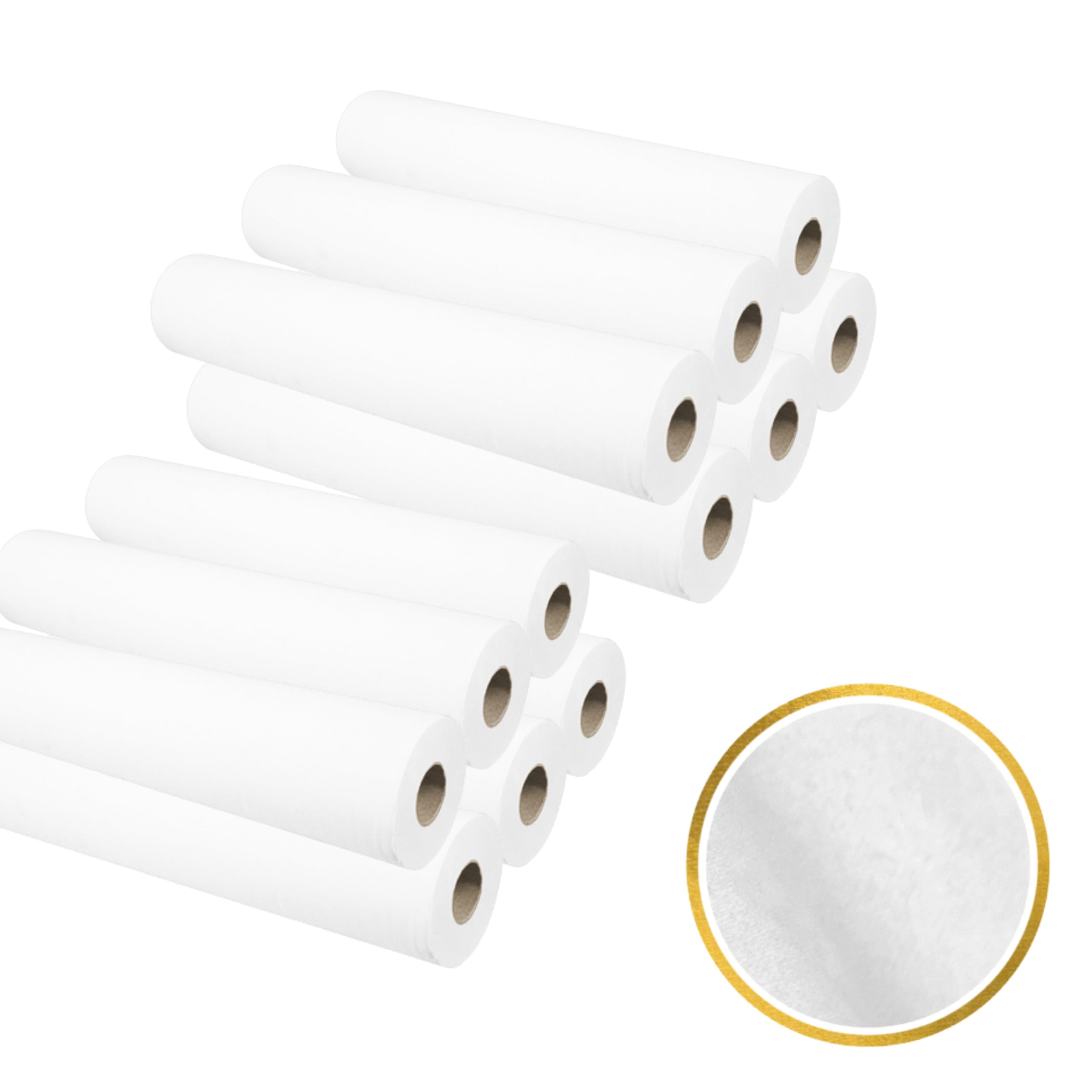 DSTOCK60 - Lot de 12 rouleaux de draps d'examens médicaux pure ouate lisse - laize 50 cm - SANS PRÉDÉCOUPE merci d'en tenir compte dans les commentaires - Résistant et absorbant