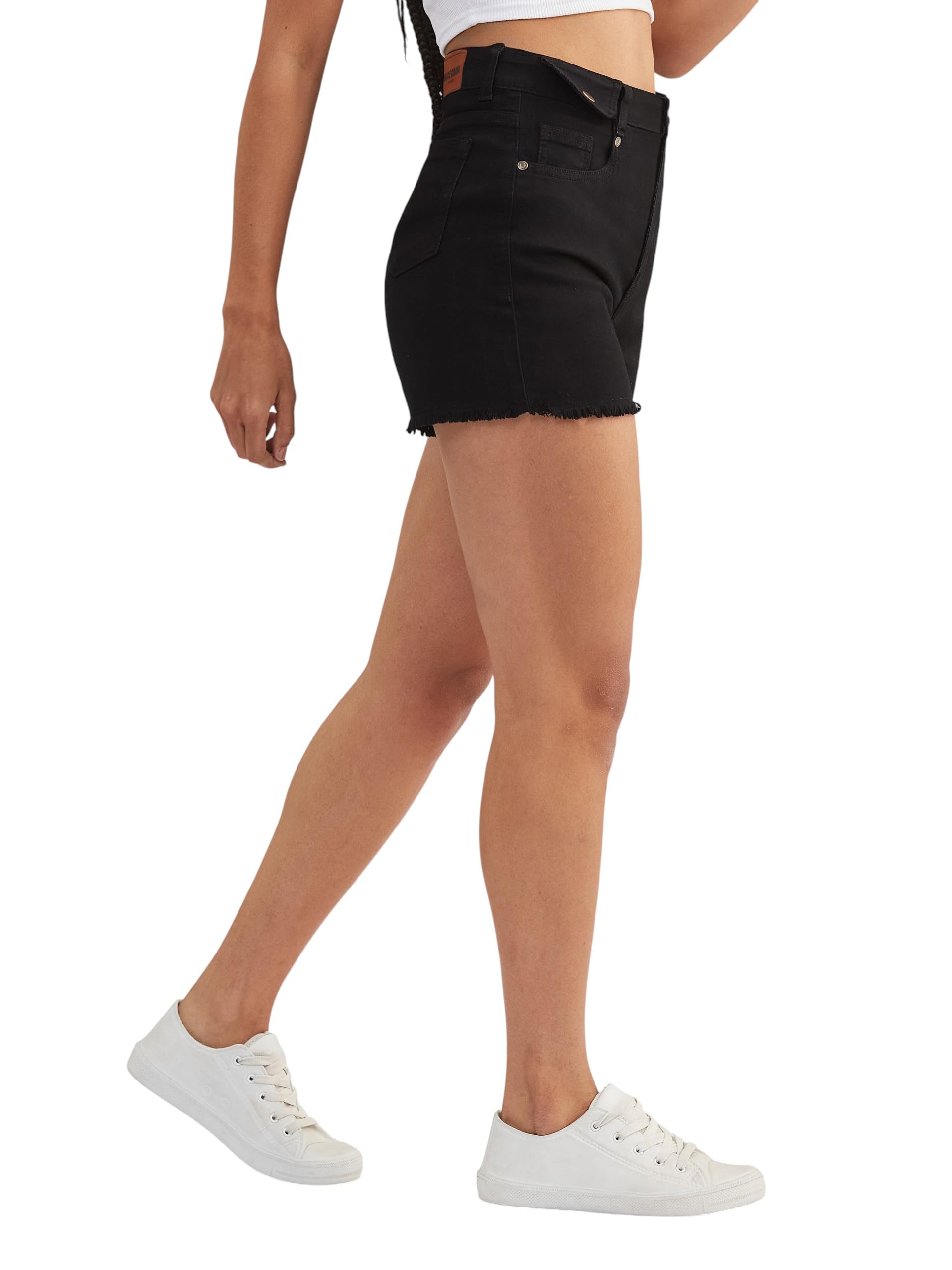 dolce crudo Women's Relaxed Fit High Rise Regular Length Stretchable Denim Shorts-picture-23