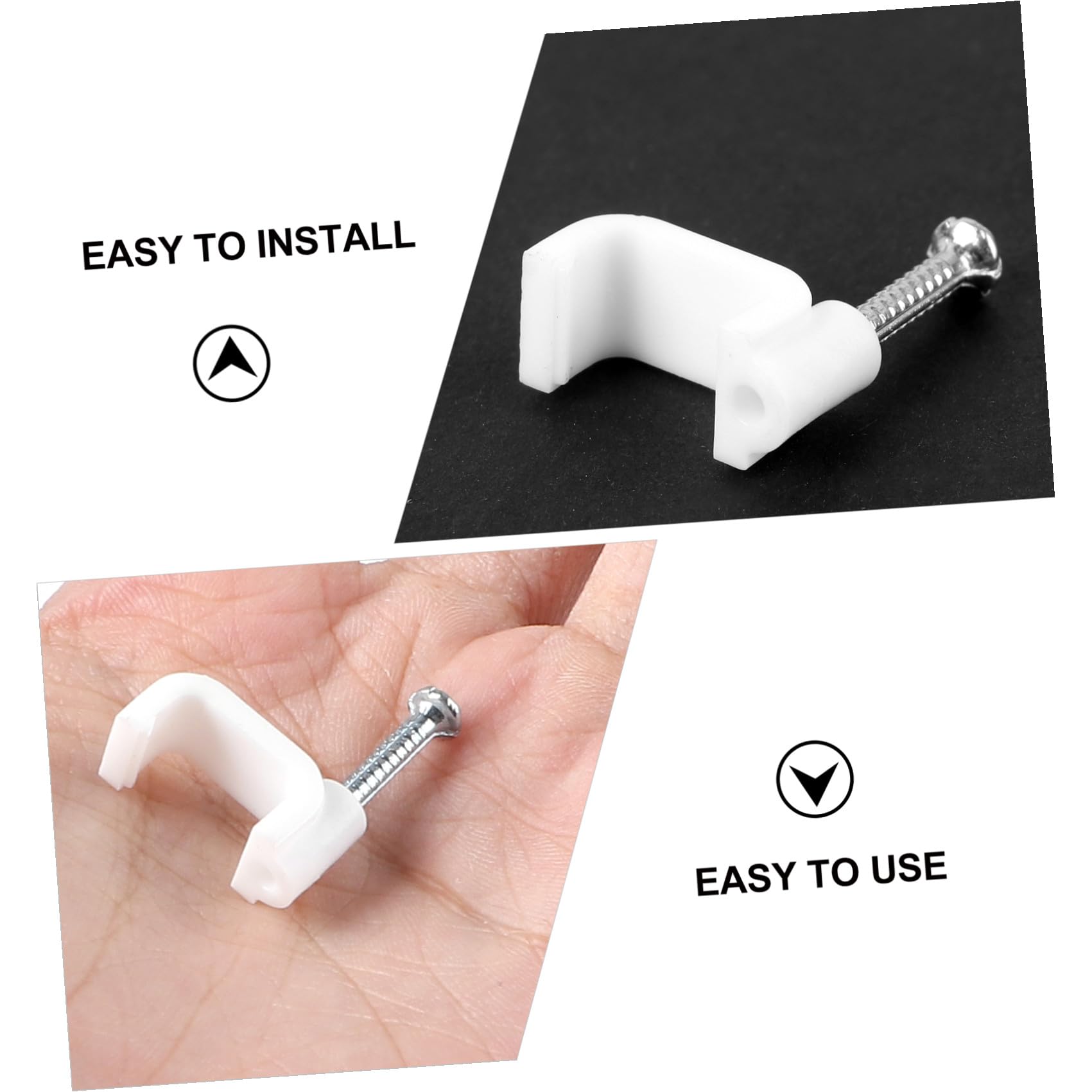 Clip Gestione Cavi Chiodo in Acciaio, Bianco 500 Pezzi | Pe, Buona Isolazione e Resistenza All'invecchiamento, per Cavo Audio Coassiale e USB in Ufficio e Casa