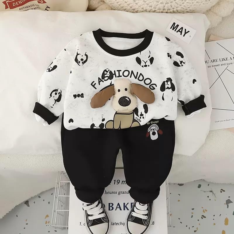 Image of Googo Gaaga Printed Kids Boys Cotton Sweatshirt with Solid Joggers
