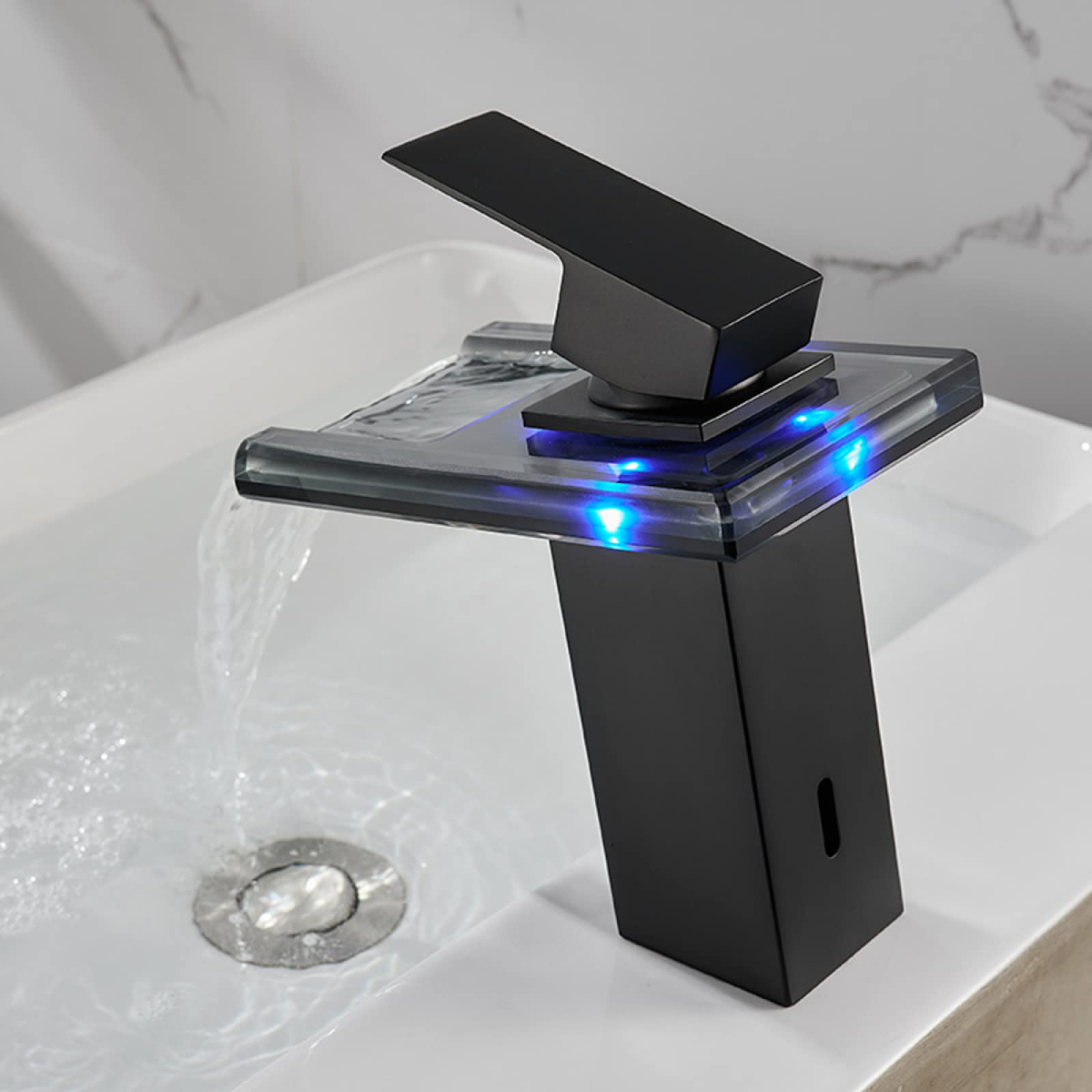 Rubinetto Per Lavabo A Cascata In Vetro A LED - Rubinetto Per Lavabo A Cascata In Vetro A Led Rubinetto Per Lavabo Con Acqua Calda E Fredda 3 Colori Che Cambiano Corpo In Ottone 86427988