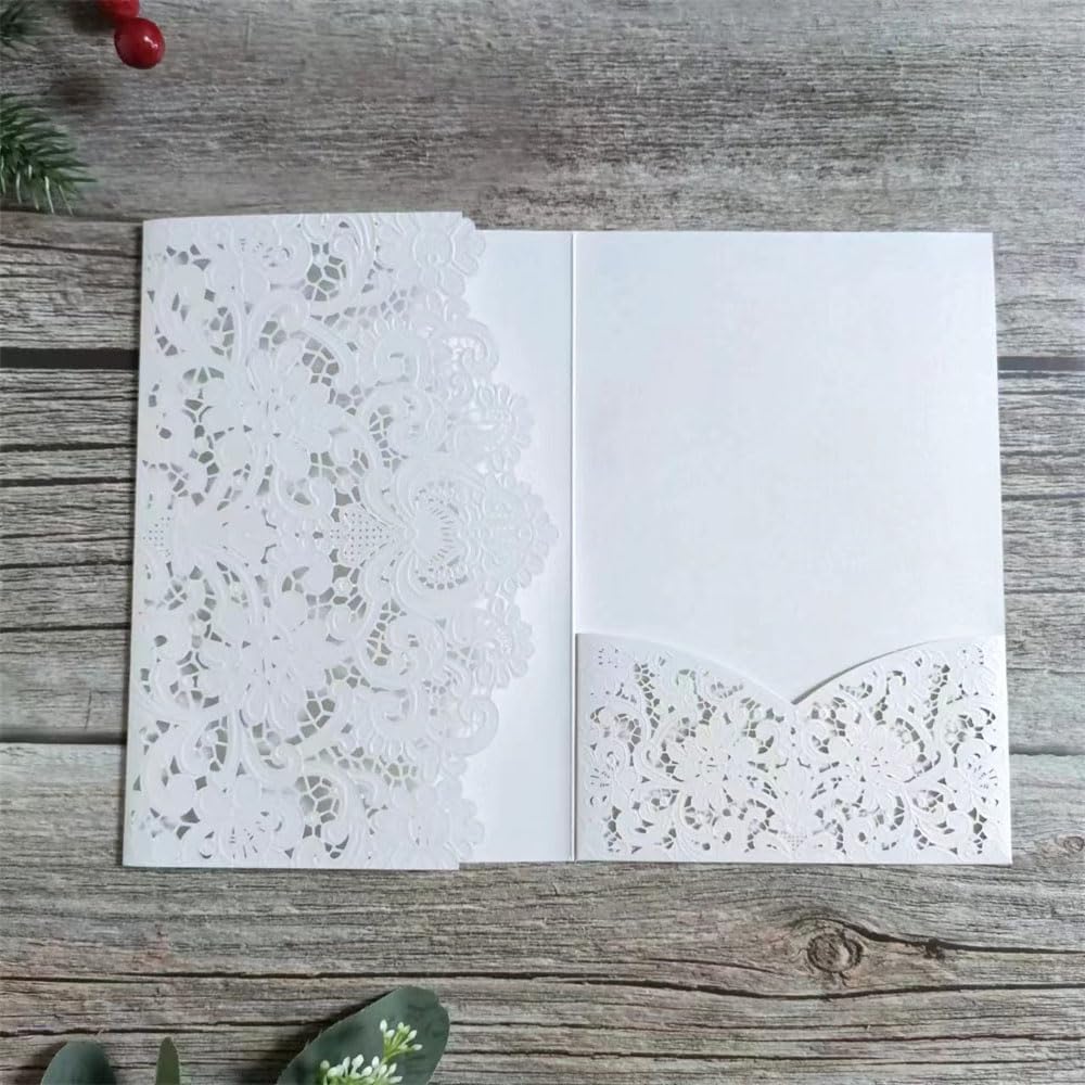 MillaSaw Elegant Wedding Invites, Floral Engraved Invitation Sleeve for Gothic Wedding, Bridal Shower, Engagement, Quinceañera & Party Supplies (white)