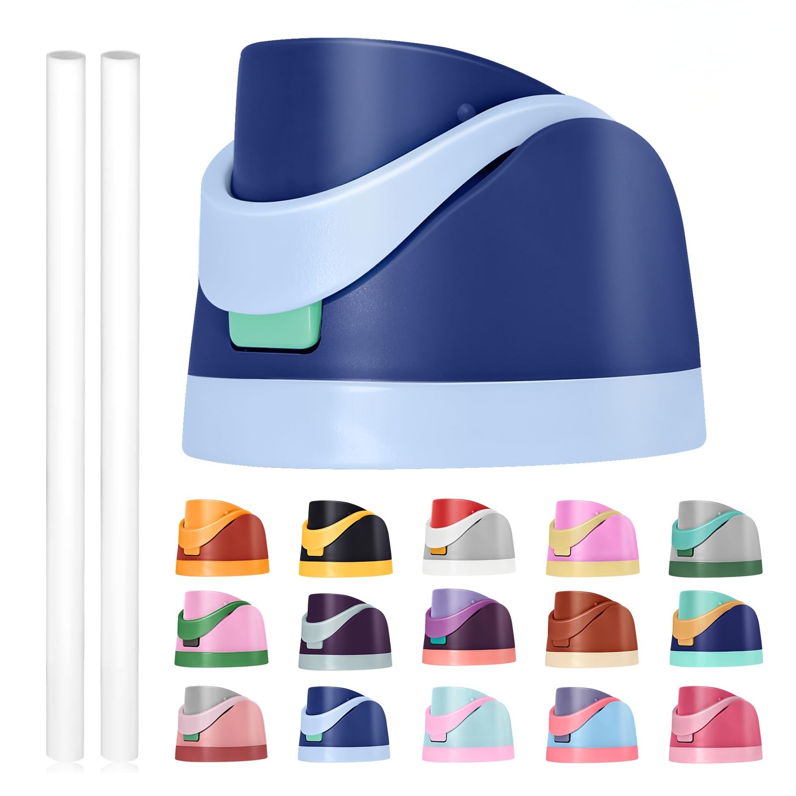 Replacement Lid for Owala Freesip, Compatible with Owala Cup 16oz 24oz 32oz 40oz, One Button Water Bottle Top Lid Replacement Accessory and Straws, Leakproof, BPA-Free (peacock B) — image 1