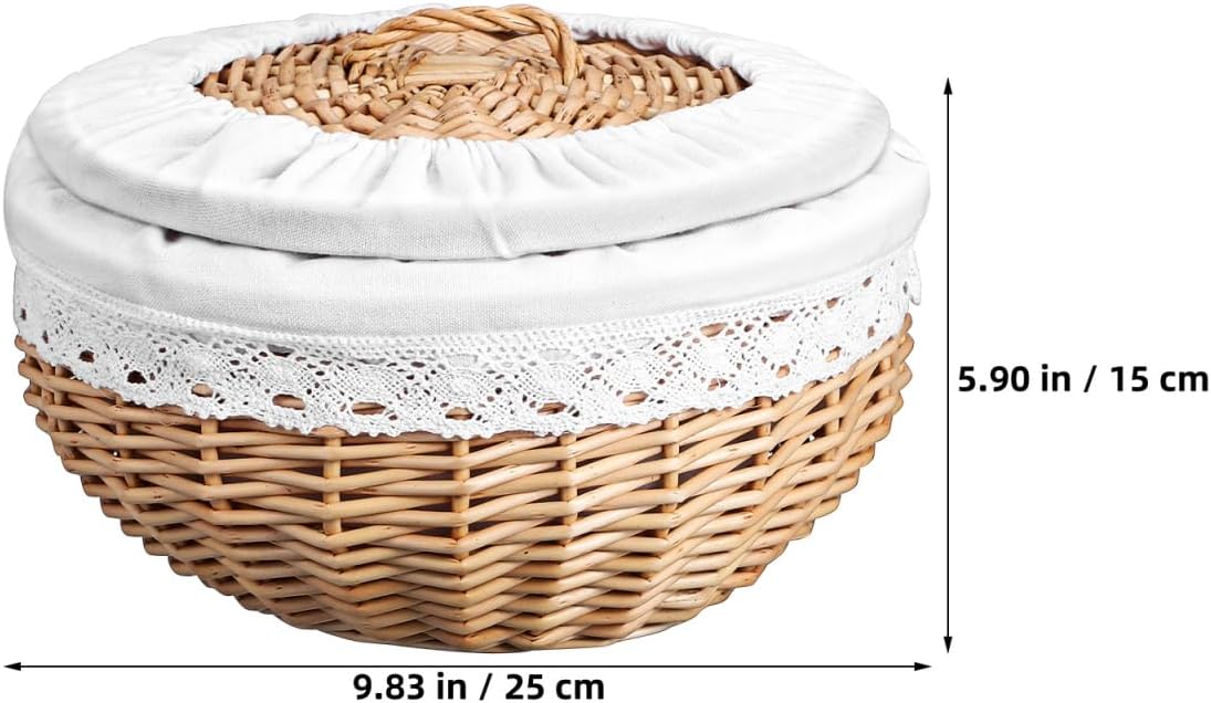 Ipetboom Wicker Bread Basket with Lid 9.84X9.84X5.90In Food Storage Basket for Pastry Fruit Snacks Kitchen Countertop and Dining Table Serving