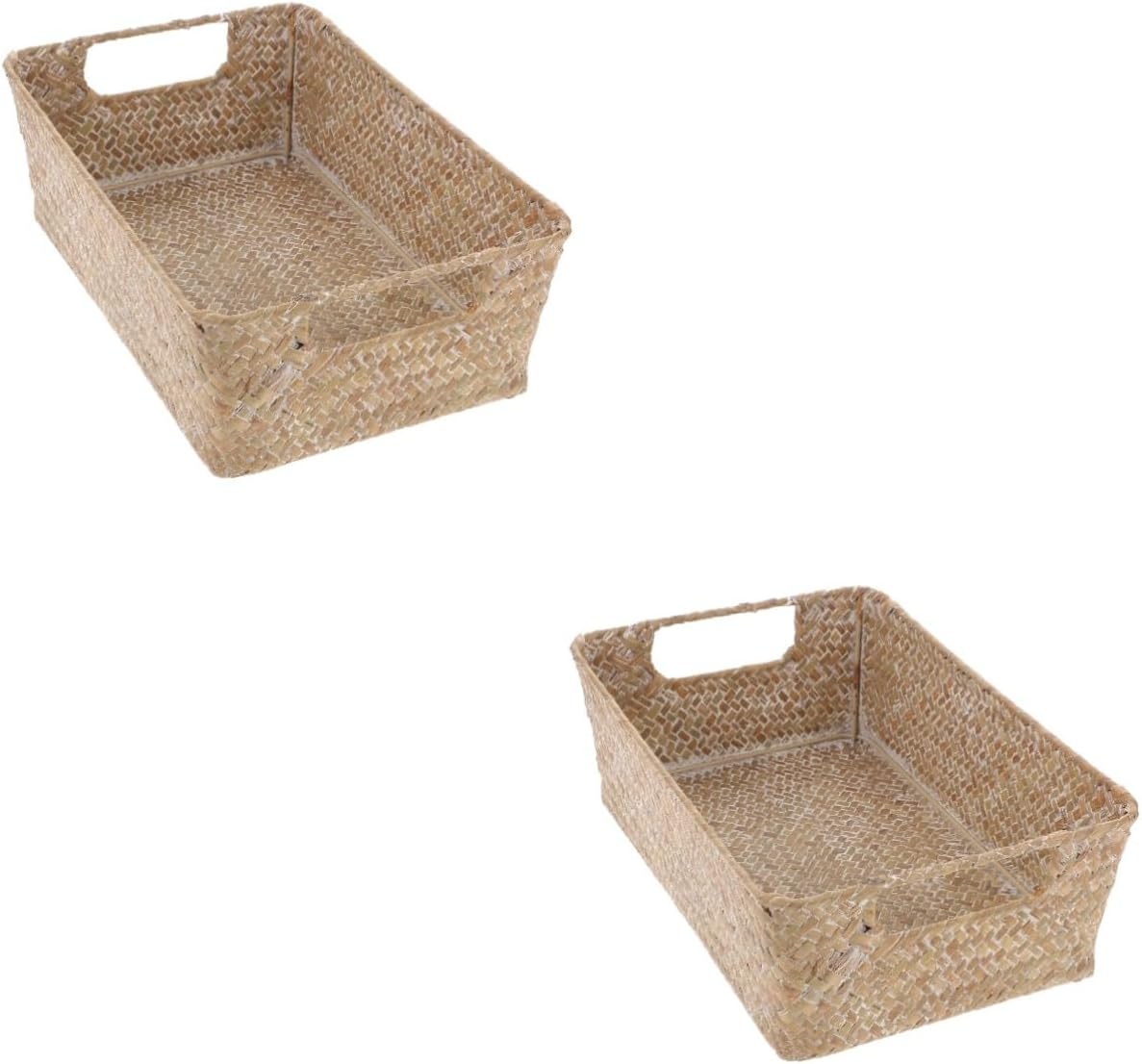 Ciieeo 2pcs Household Multi-function Woven Storage Basket for Fruits Snacks and Bread Convenient Home Organizer for Kitchen Living Room and Picnics White