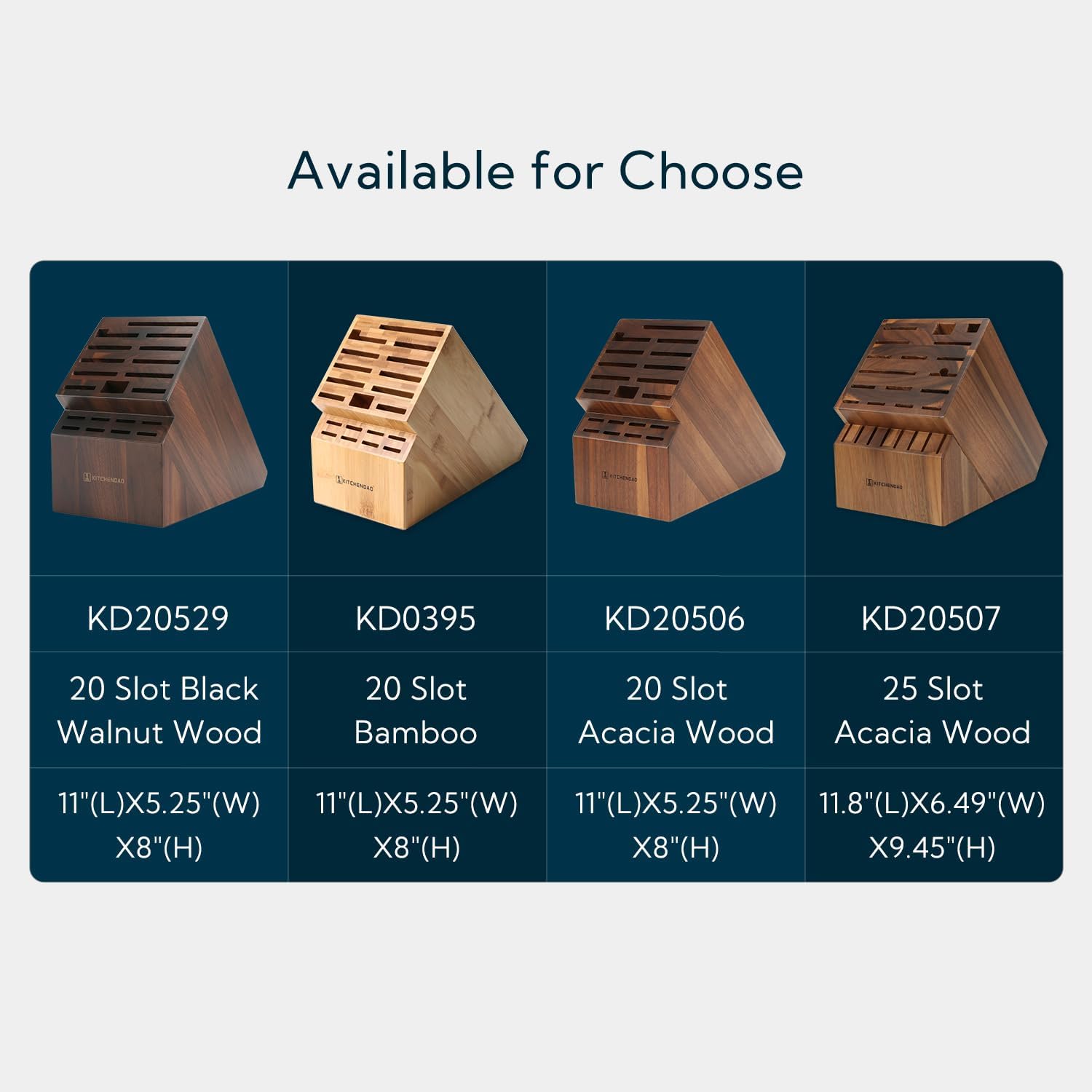 KITCHENDAO 20 Slot Black Walnut Wood Knife Block without Knives, Universal Knife Holder for Kitchen, Holding Multiple Types of Knives, Countertop Butcher Block Knife Stand for Easy Kitchen Storage