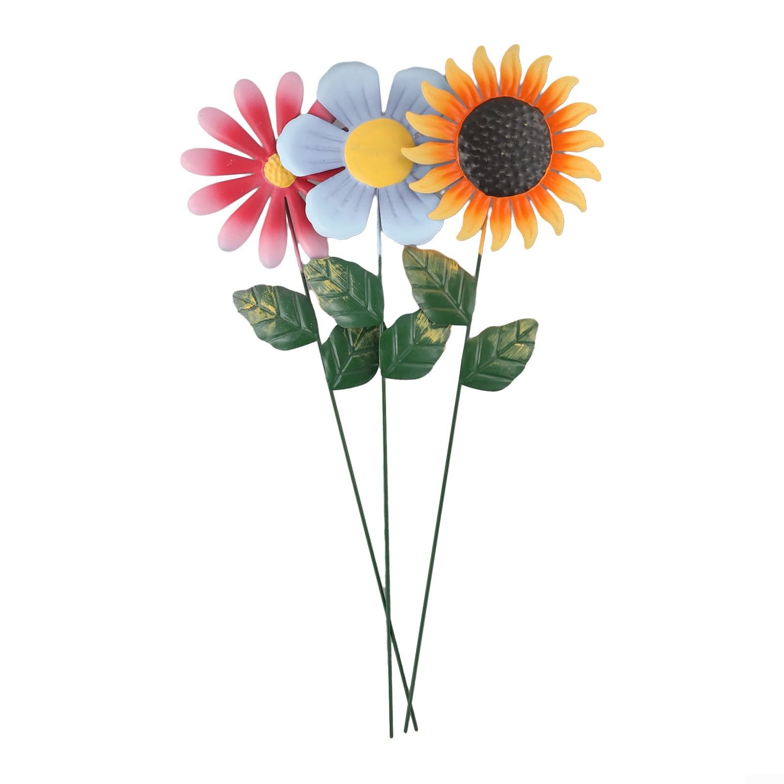 LUCKCDUO Large Flower Garden Stake, 3Pcs Daisy Flower Garden Stakes, Metal Sunflowers, Gardens Ornaments, Outdoor Decoration