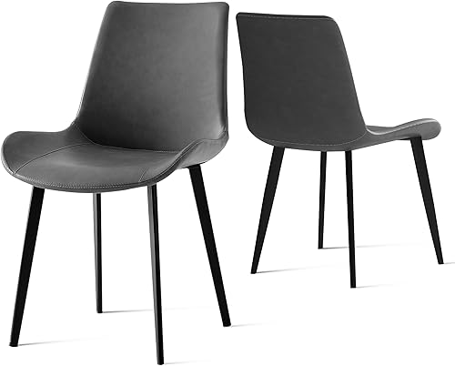 Miniatura 12 de Juego de 4 sillas de comedor, modernas sillas de comedor tapizadas de piel sintética con patas de metal resistentes y respaldo cómodo, sillas