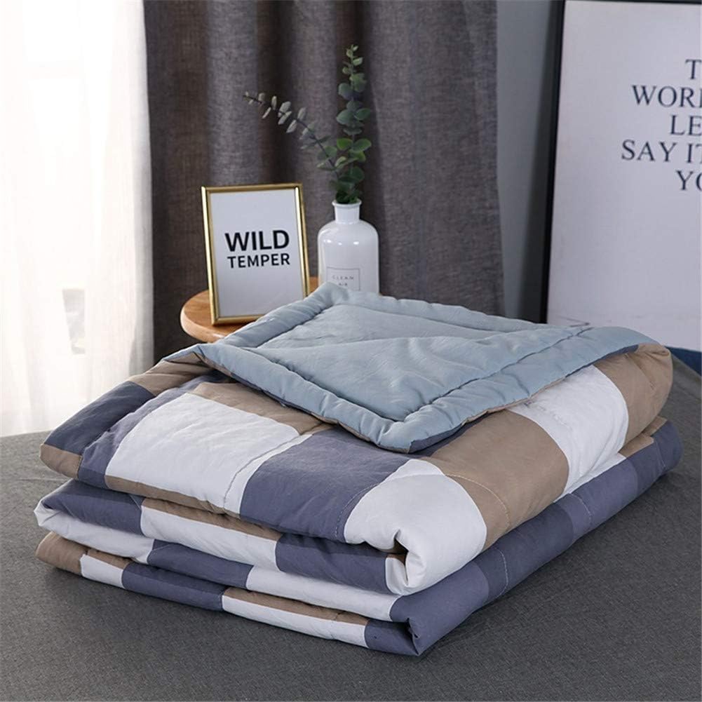 WWYL Bedding, Cool Summer Quilt, Spring, Autumn and Winter Quilt, 100% Cotton Polyester Fiber, Anti-allergic. (Blue big grid,200 x 230 cm1.5 kg)