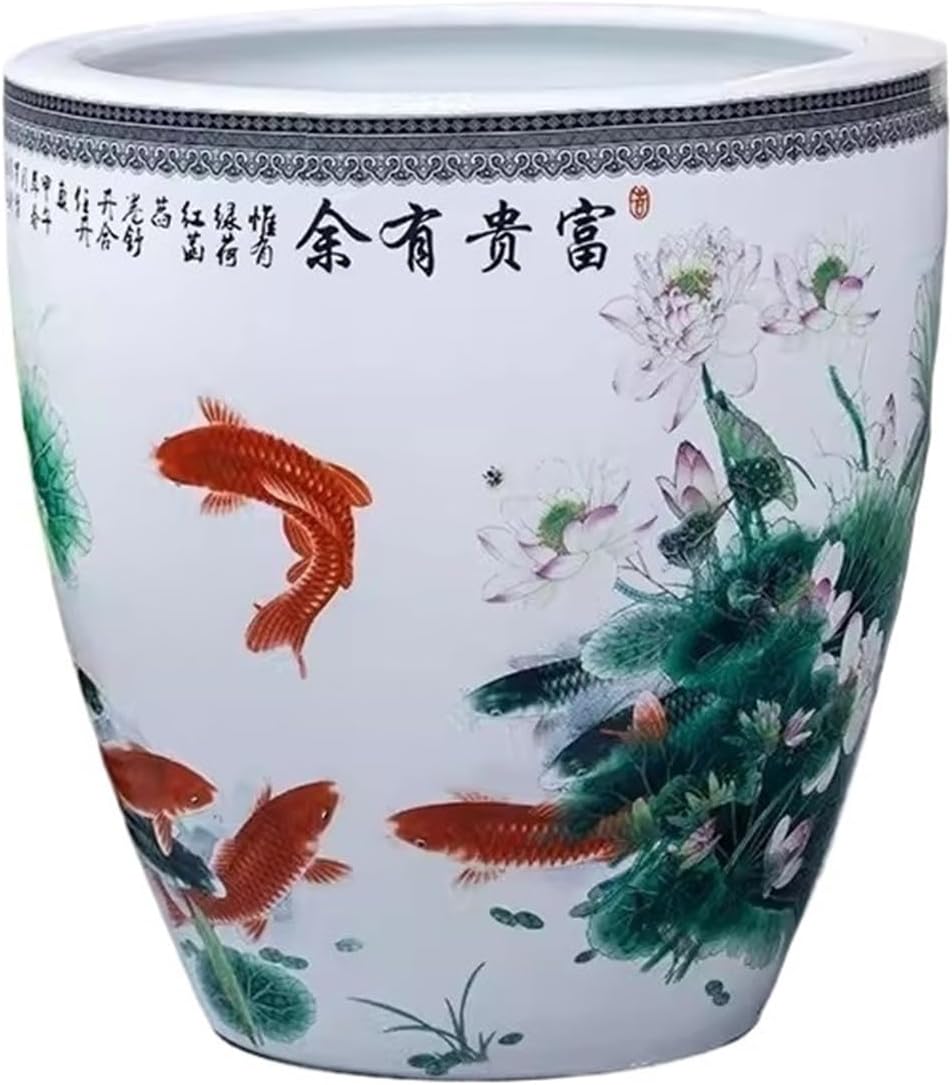 Aquariums Fish Bowl Vintage Ceramic Fish Tank Hydroponic Lotus Water Lily Flower Pot Water Tank Outdoor Patio Living Room Decoration Fish Tanks(Medium)